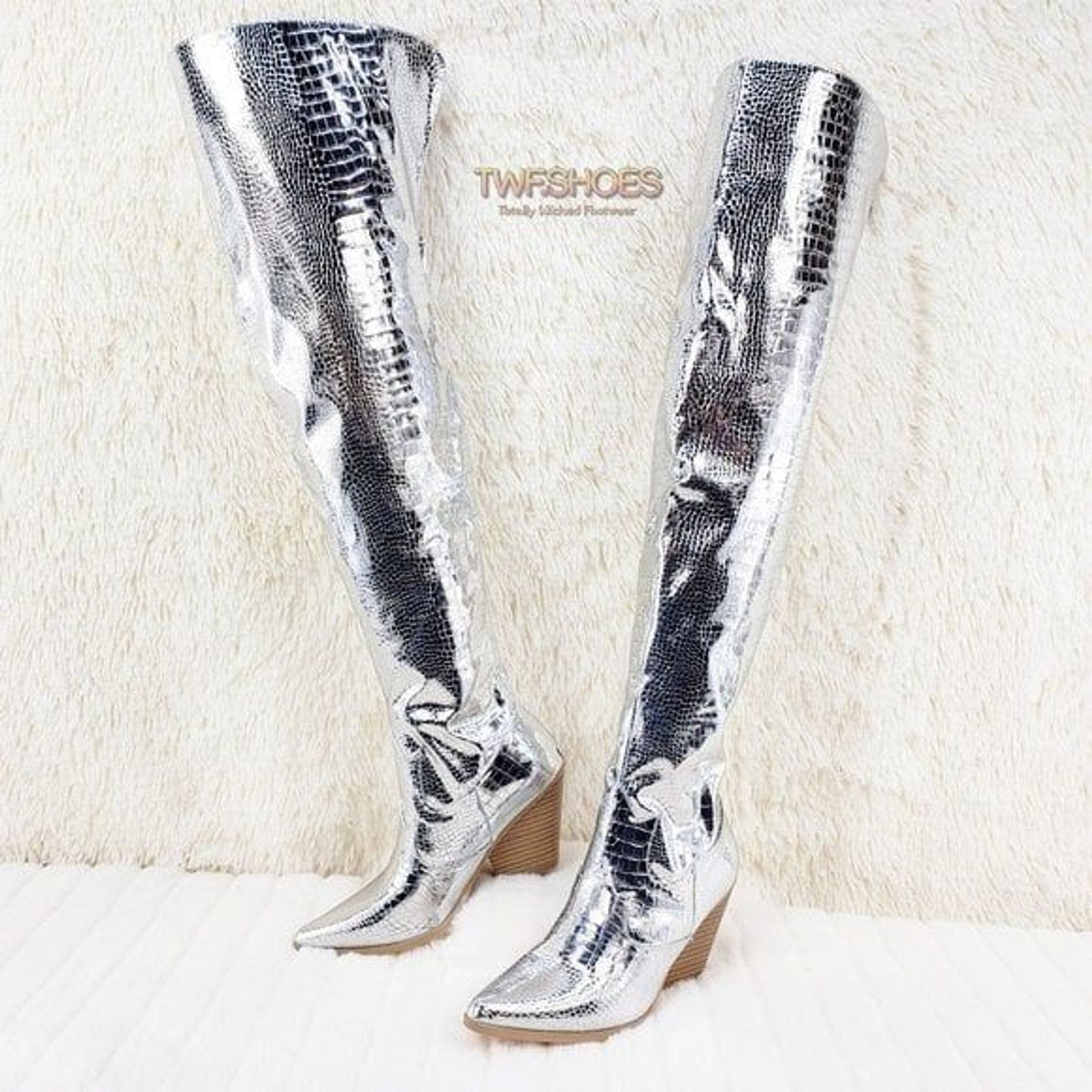 Other Size 6.5 Centura Silver Country Western thigh high Cowgirl B Size US 6.5 / IT 36.5 - 3 Thumbnail