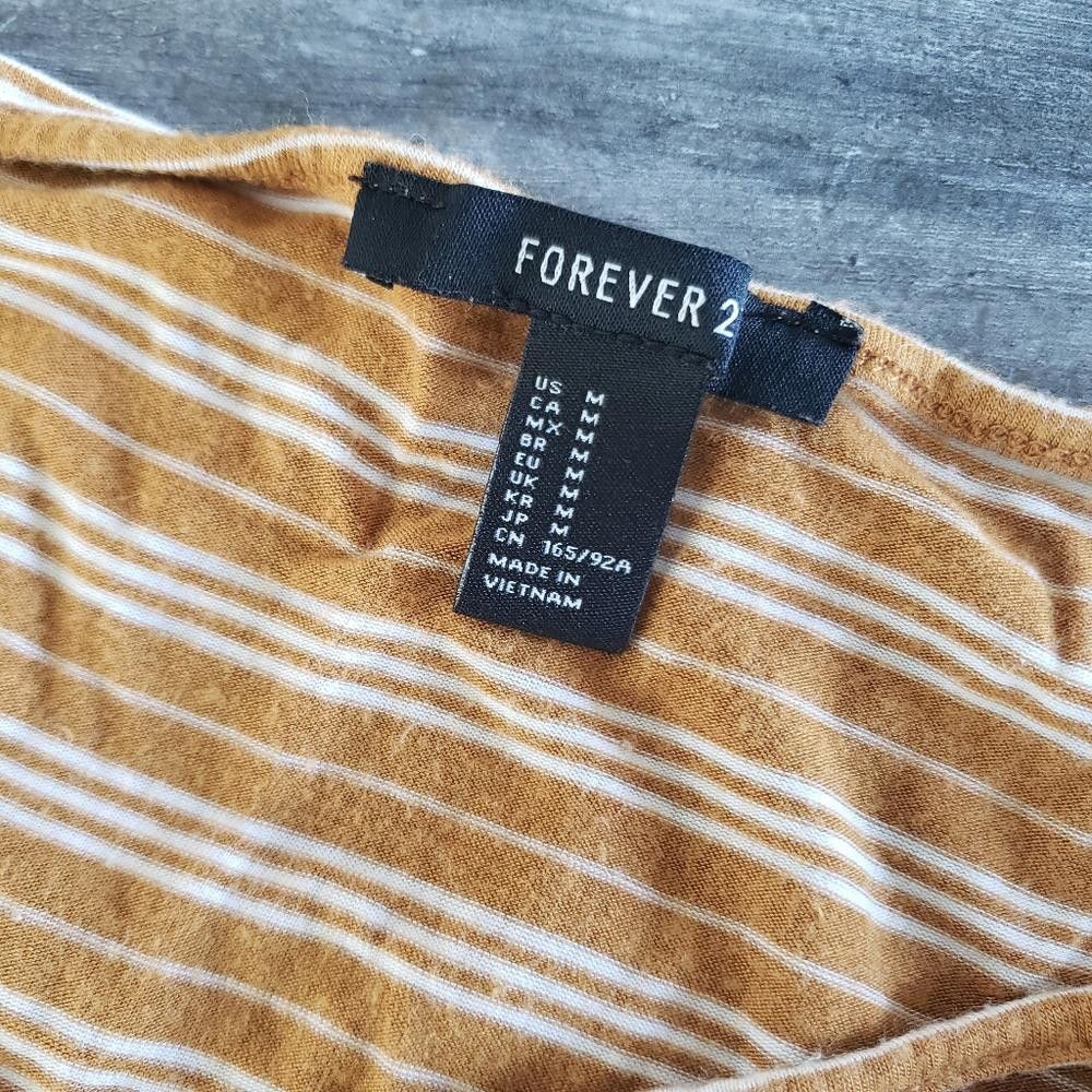 Forever 21 Mustard Gold Striped F21 Oversized Short Sleeve Size M / US 6-8 / IT 42-44 - 4 Thumbnail