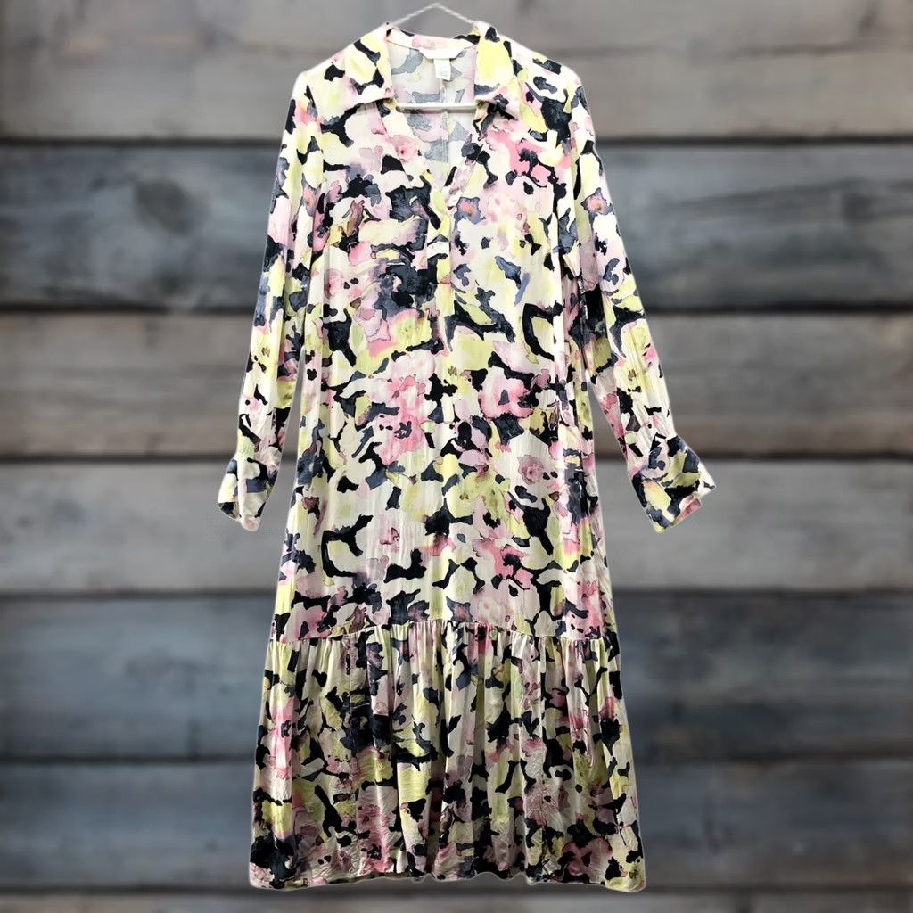 H&M H&M Floral Midi Shirt Dress Womens S Multicolor Long Sleeve Rayon Size S / US 4 / IT 40 - 1 Thumbnail