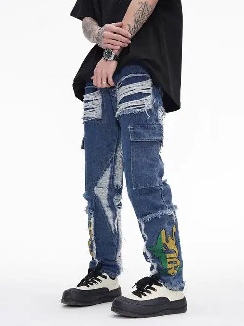 VIBE Retro street hip-hop ripped washed distressed jeans Size US 34 / EU 50 - 2 Thumbnail