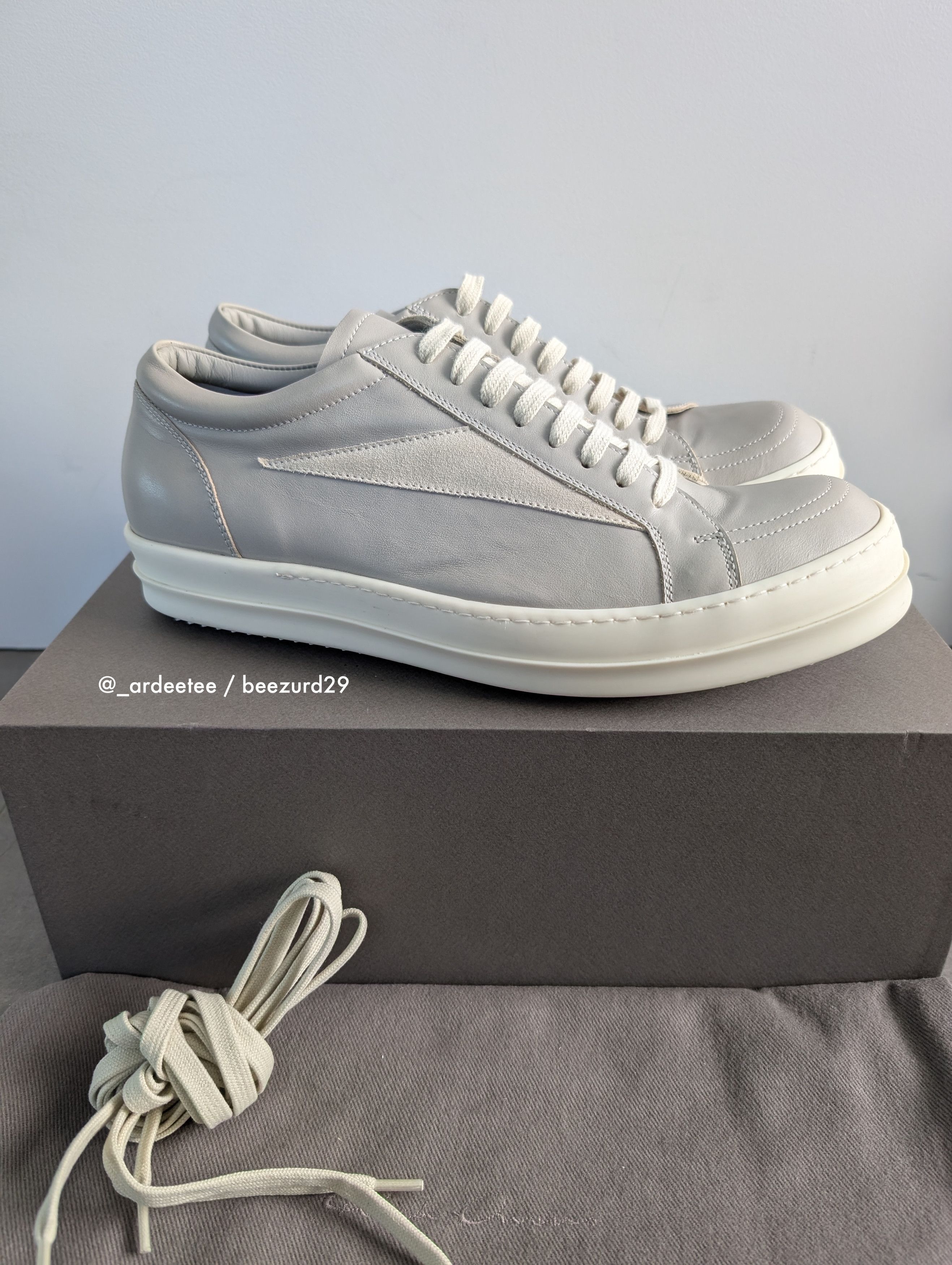 Rick Owens *NEW* LEATHER VINTAGE SNEAKERS VANS LIGHT GRAY PEARL Size US 11 / EU 44 - 2 Thumbnail