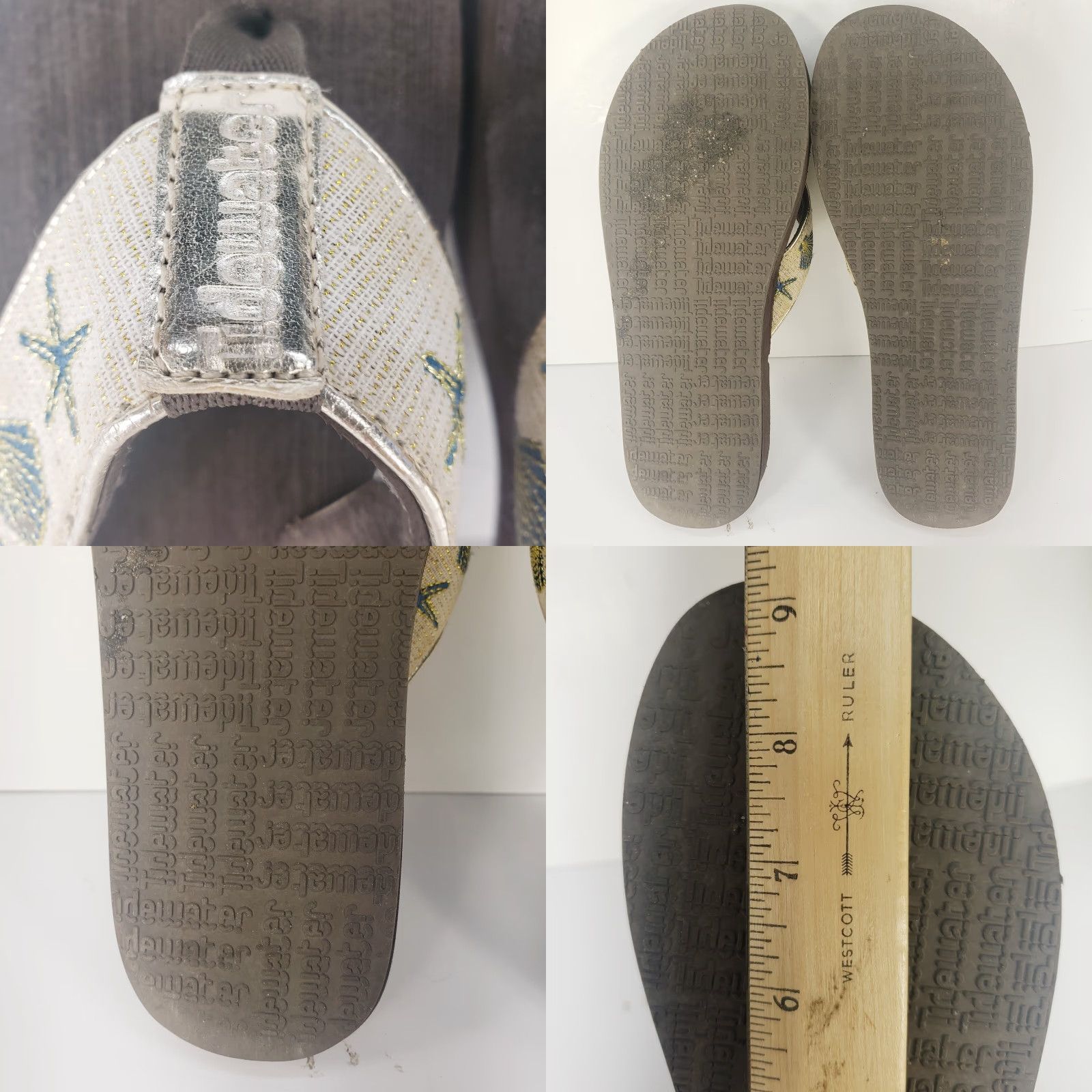 Vintage Tidewater Women's Flip Flops Thong Sandals Gold Starfish Pattern Slip On Size 6-7 Casual Beach Shoes Womens Size US 6 / IT 36 - 8 Thumbnail