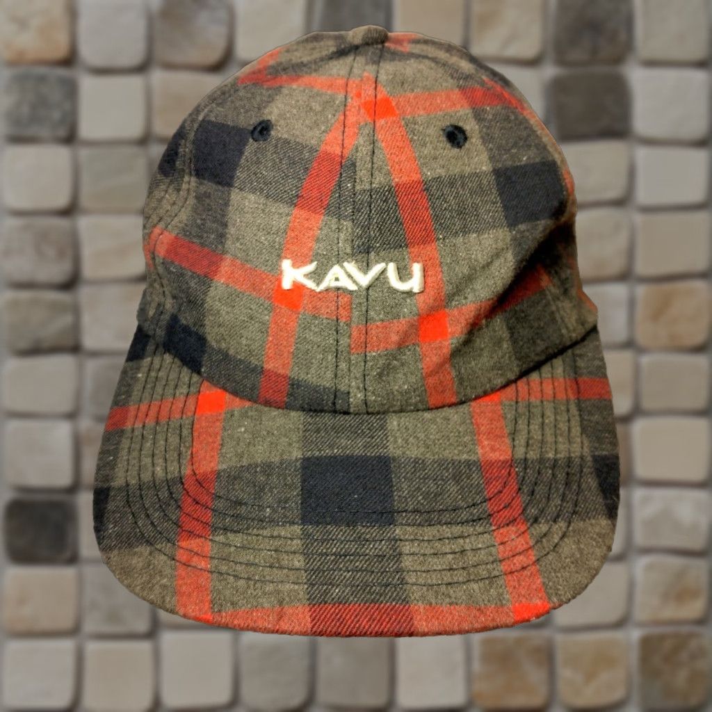 KAVU KAVU Cabin Fever Hat Gray Red Black Plaid Flannel Adjustable Leather Strap Back Casual Travel Men One Size Baseball Cap Size ONE SIZE - 1 Thumbnail