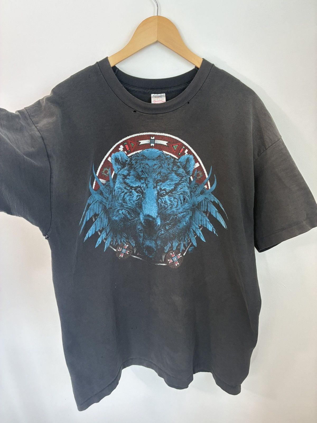 Vintage Sun Faded Native Animal Graphic Single Stitch Thrashed Tee Size US XXL / EU 58 / 5 - 5 Thumbnail