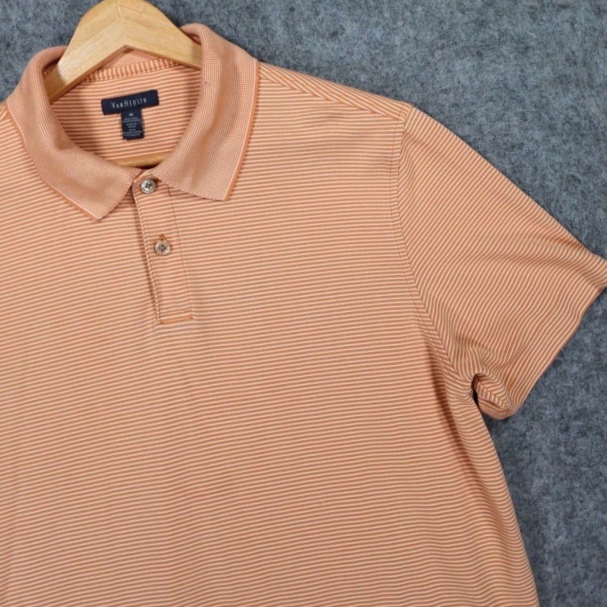 Van Heusen Van Heusen Polo Shirt Mens M Orange Striped Modal Blend Short Sleeve Size US M / EU 48-50 / 2 - 3 Thumbnail