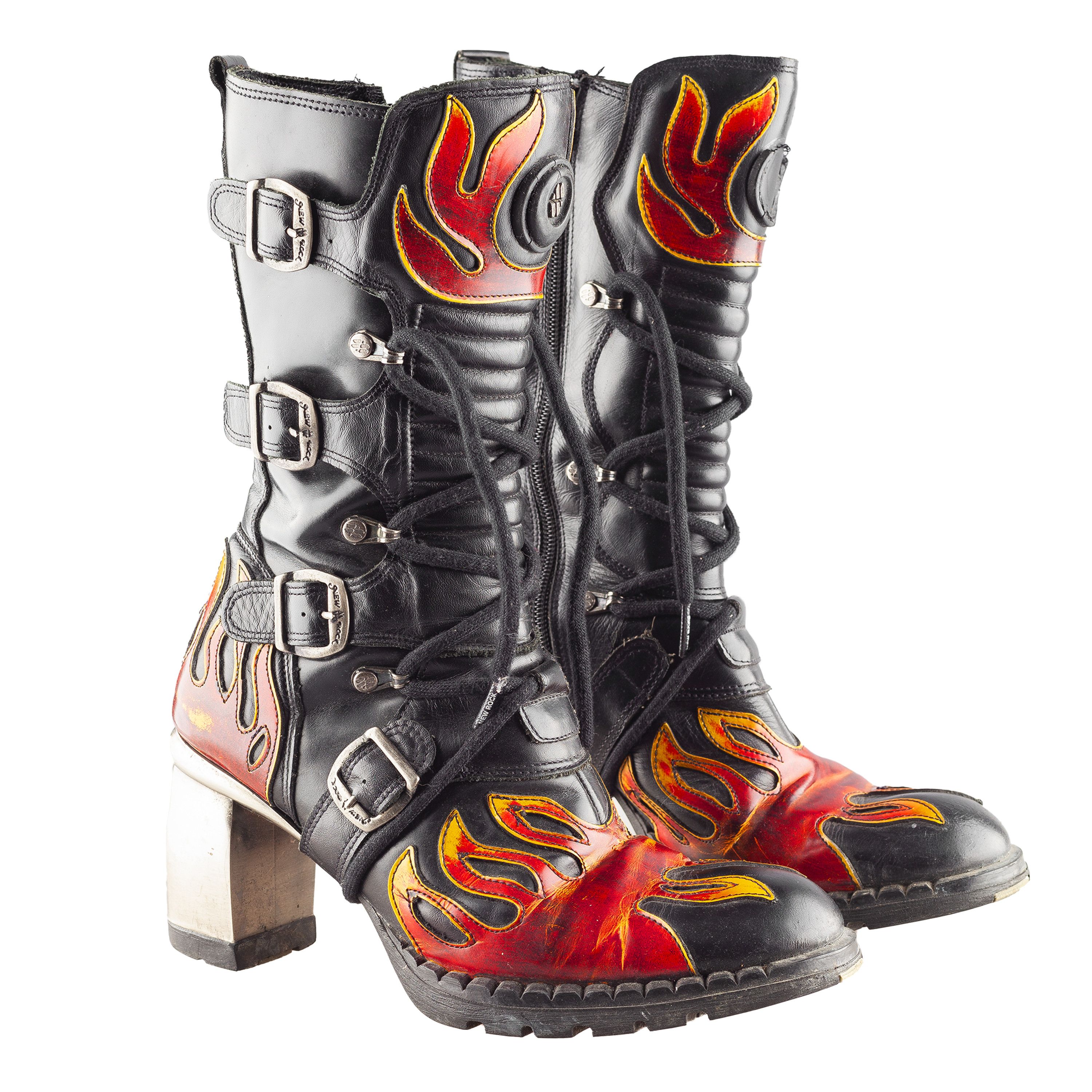 New Rock New Rock Flames Biker Heel Platform Mid Calf Boots (36 EU) Size US 5 / IT 35 - 1 Thumbnail