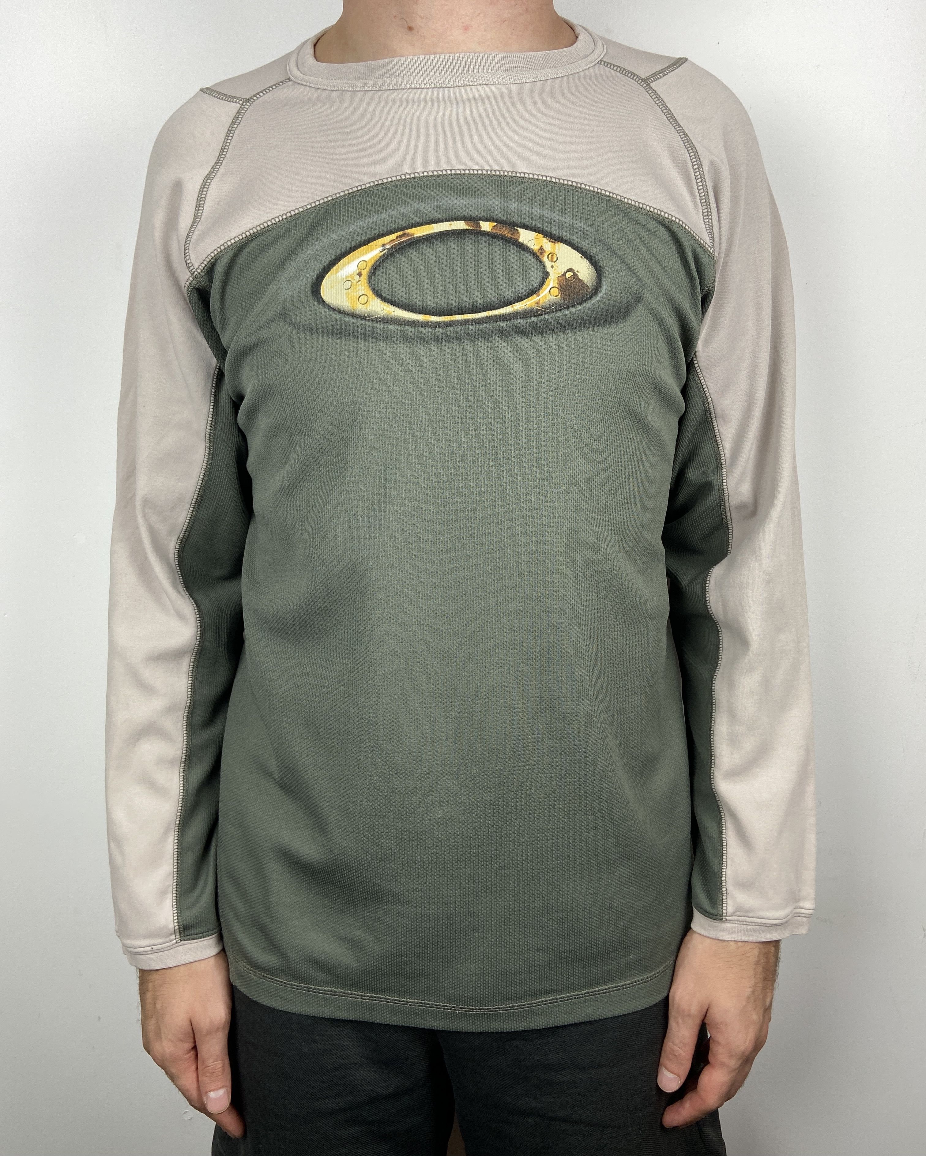 Pre-owned Oakley X Vintage Oakley Software Center Logo Long Sleeve T Shirt Crewneck In Beige Khaki