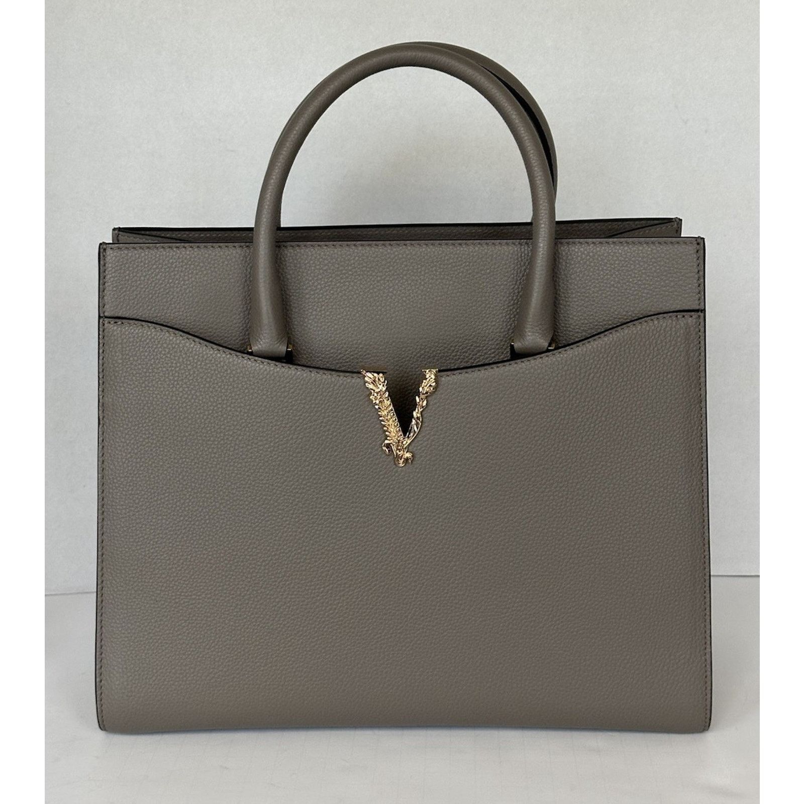 Versace Versace Virtus Grainy Leather Grey Large Bag 1005961 Size ONE SIZE - 1 Thumbnail
