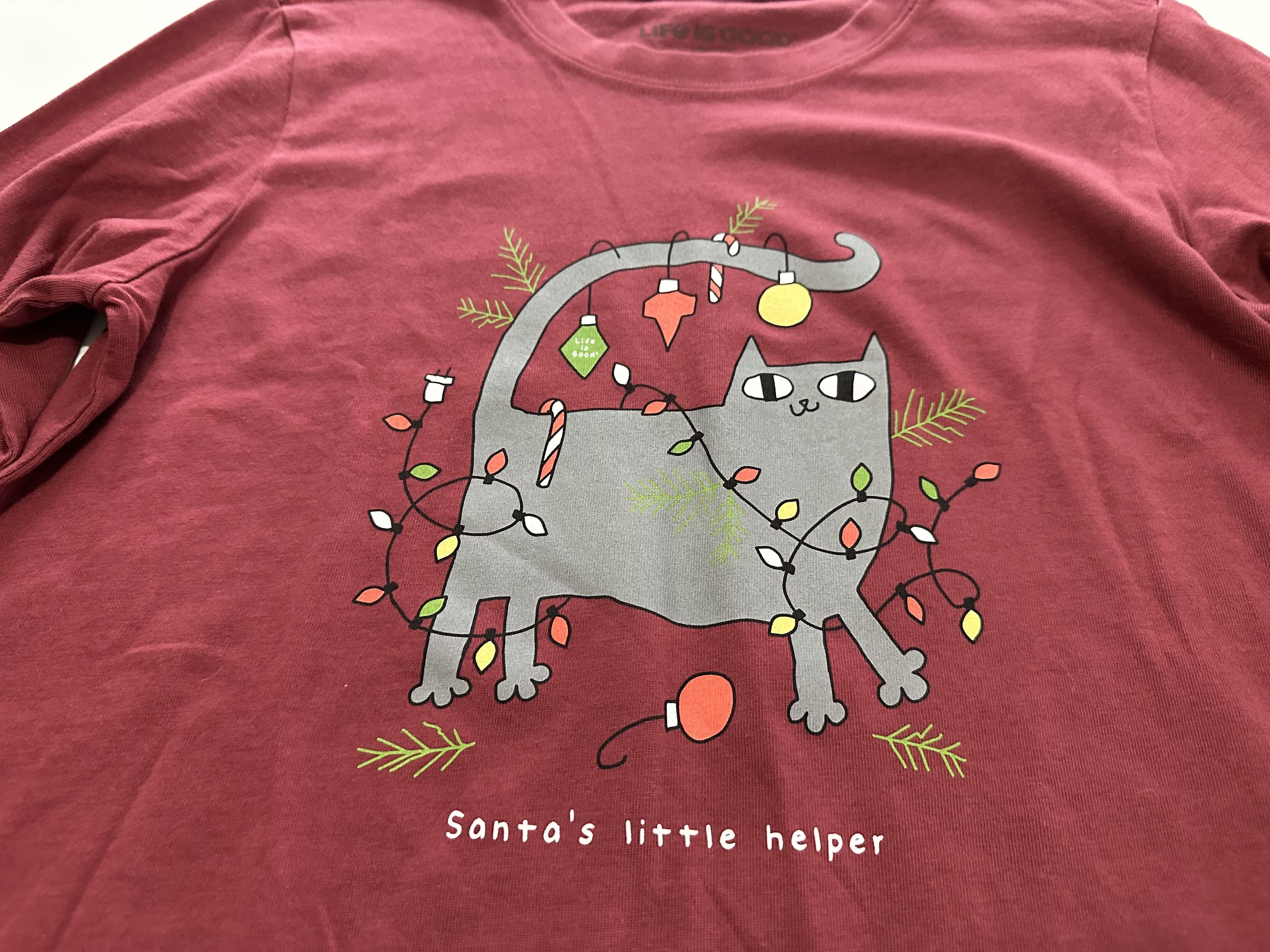 Life is Good Life is Good Men's Burgundy Red T-shirt Cat Christmas Small Size US S / EU 44-46 / 1 - 3 Thumbnail