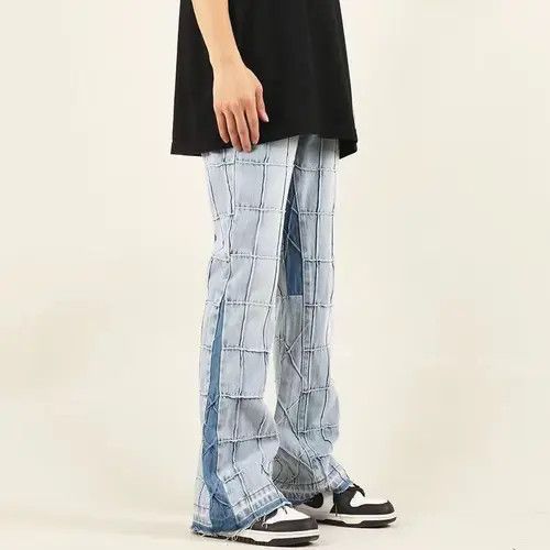 Japanese Brand × Jean High street washed distressed plaid micro-flared jeans Size US 32 / EU 48 - 1 Thumbnail