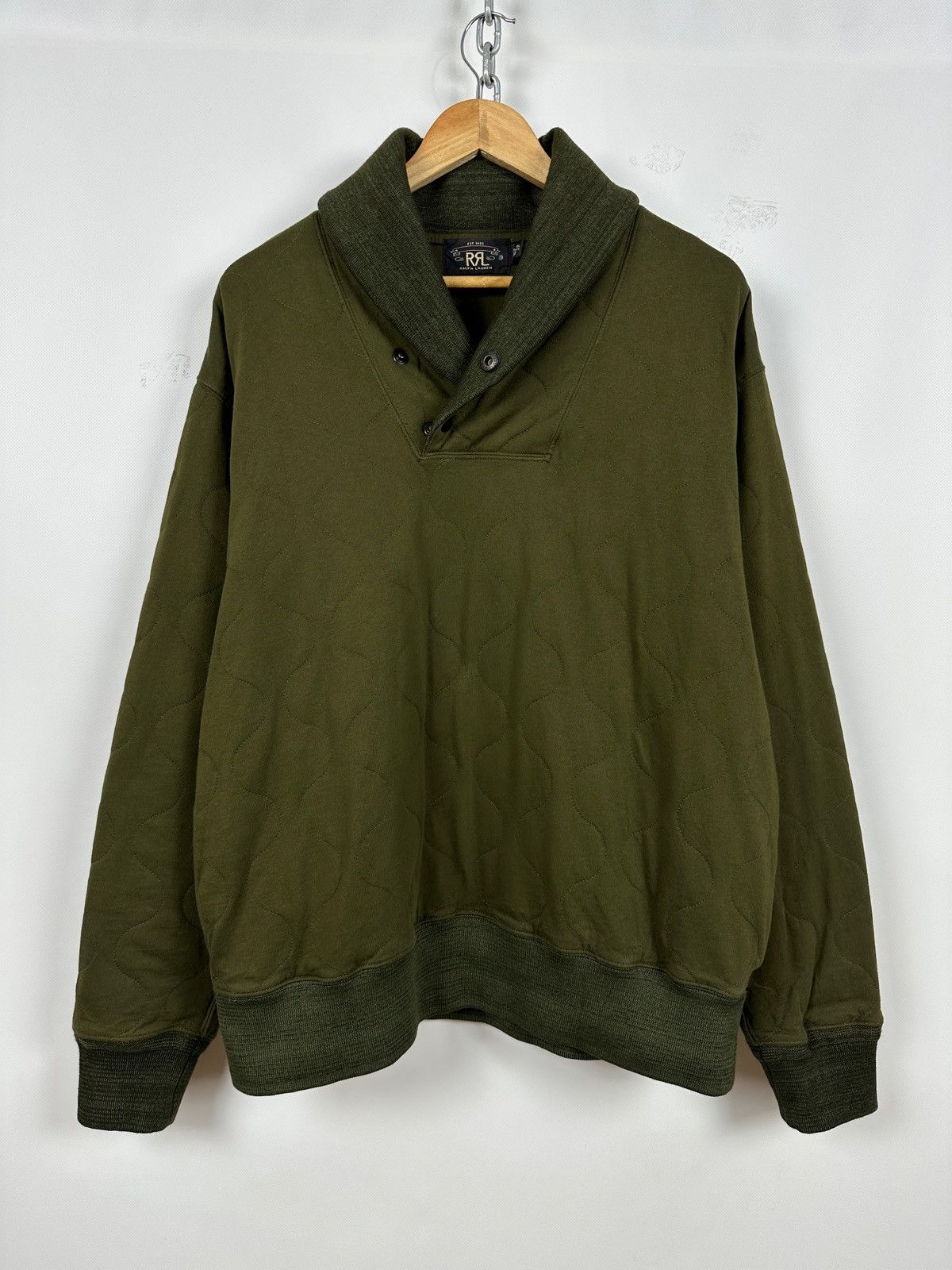 RRL Ralph Lauren RRL Ralph Lauren Khaki Quilted Shawl Collar Sweatshirt Size US XL / EU 56 / 4 - 1 Thumbnail