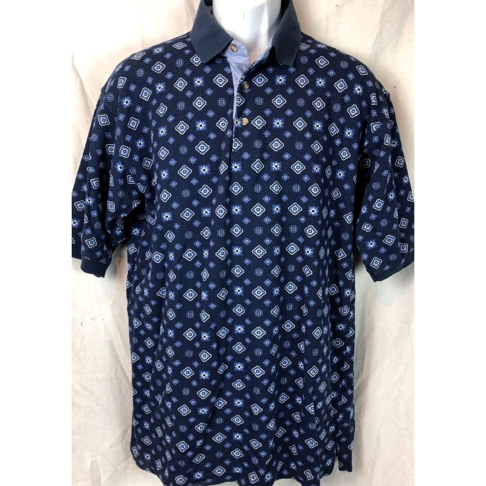 Vintage John Ashford Shirt Mens M Blue polo Geo button neck short sleeve Preppy Golf Sporty Size US M / EU 48-50 / 2 - 5 Thumbnail