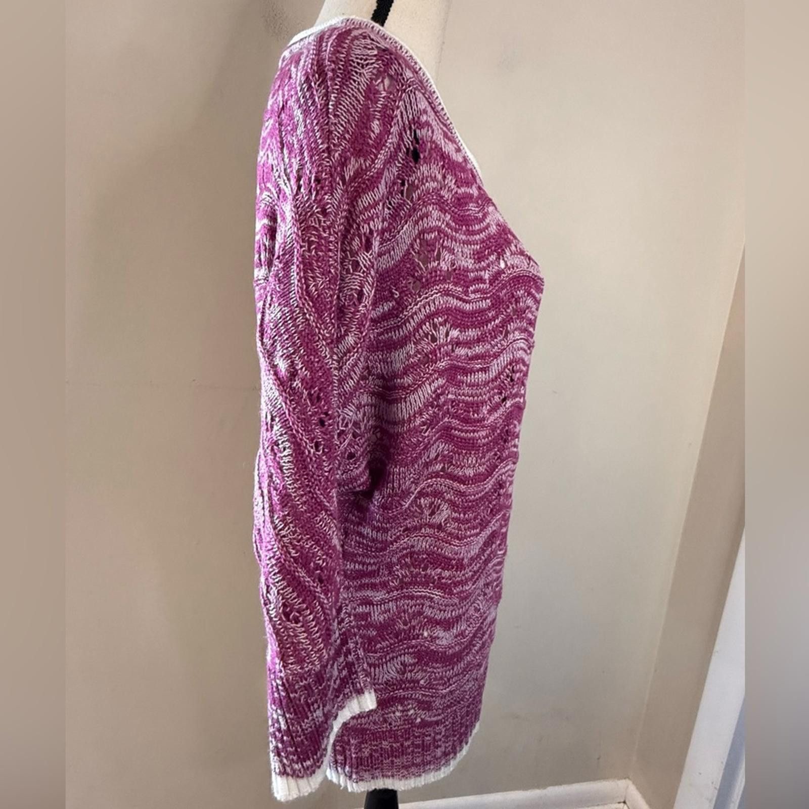 Other Jessica Simpson soft knit sweater pink white crop sleeve LG Size L / US 10 / IT 46 - 2 Thumbnail