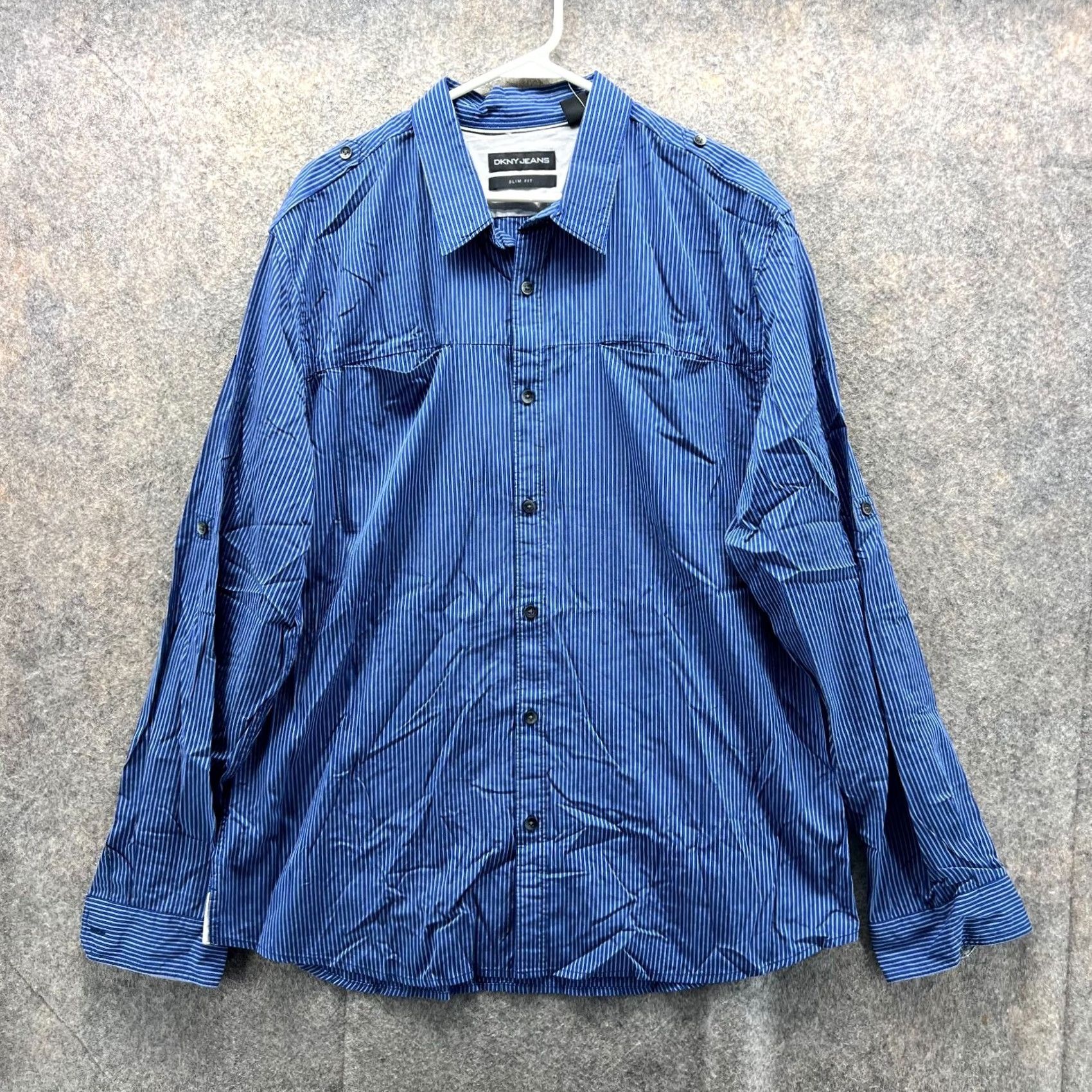 DKNY DKNY Shirt Men XL Blue Button-Down Striped Slim Fit Dress NEW Size 46R - 2 Thumbnail