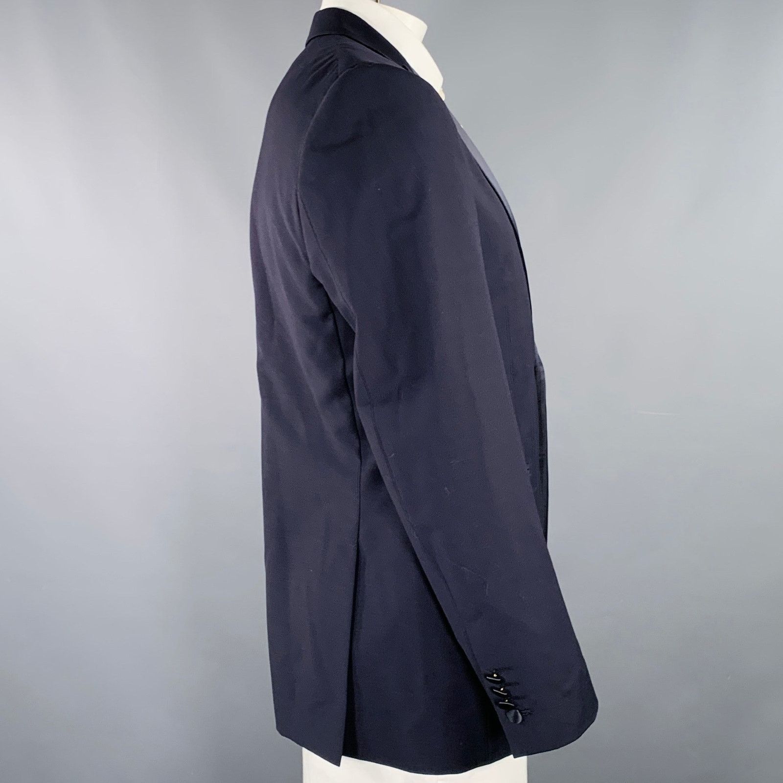 John Varvatos Navy Black Virgin Wool Mohair Peak Lapel Tuxedo Jacket Size US L / EU 52-54 / 3 - 2 Thumbnail