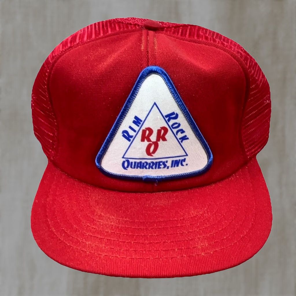 Vintage Vintage Trucker Hat Cap Snap Back Red Rim Rock Quarries 1980s Patch USA Made Mens Casual Size ONE SIZE - 1 Thumbnail