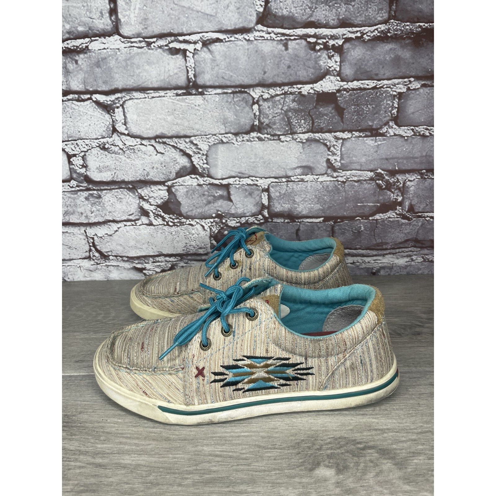 Other Hooey Loper By Twisted X Tan Fabric Western Blue Lace Shoes Size US 6.5 / IT 36.5 - 19 Thumbnail