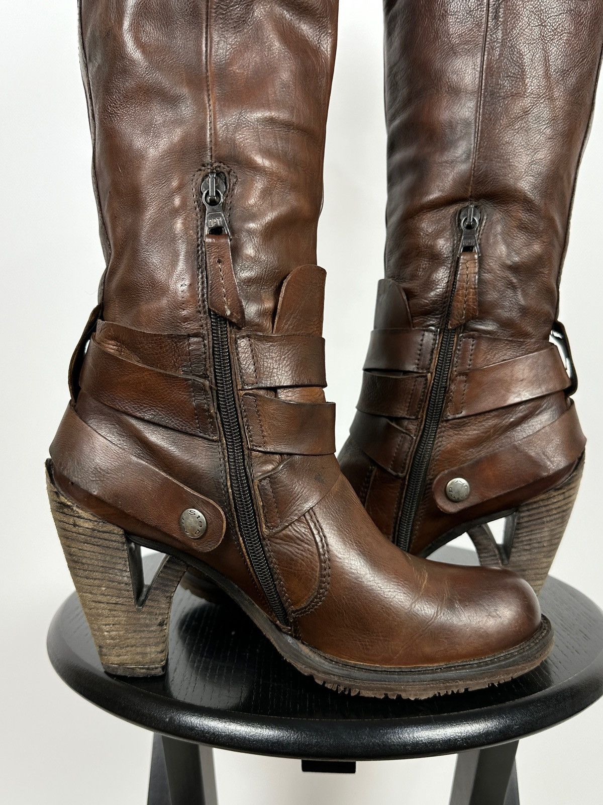 A.S.98 A.S.98. Airstep Brown Leather Knee High Boots Moto Style Size US 9 / IT 39 - 18 Thumbnail