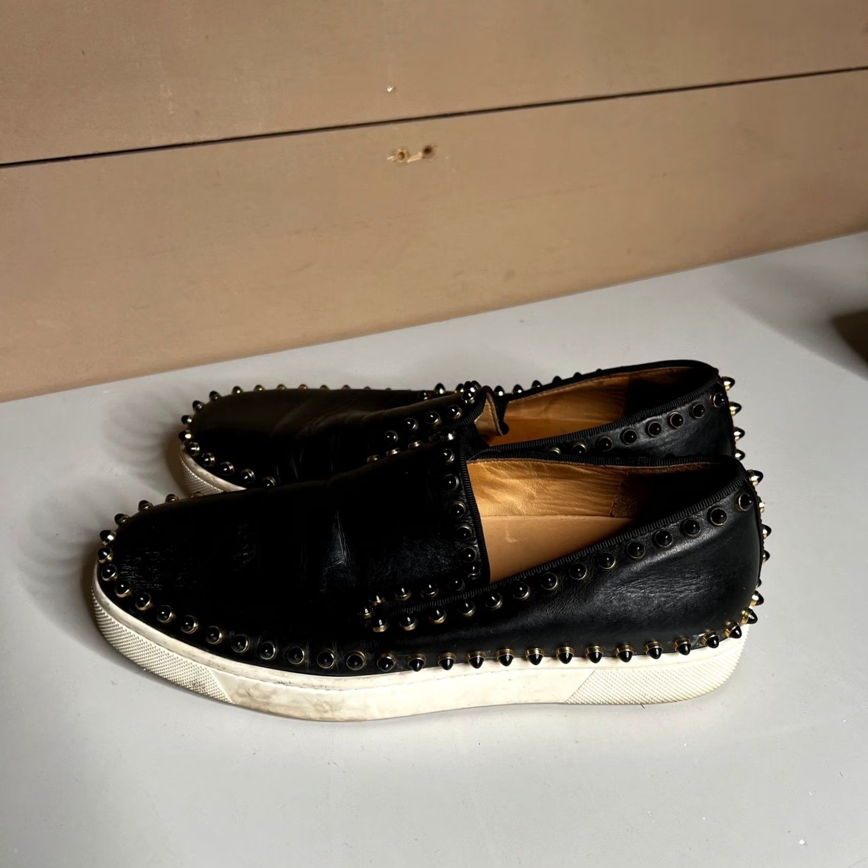 Christian Louboutin Christian Louboutin Roller Boat Black Leather Spiked Slip On Sneakers 37.5 Women Holiday Womens Shoes Pair Roller Boat Sneakers Black Size US 8 / IT 38 - 6 Thumbnail
