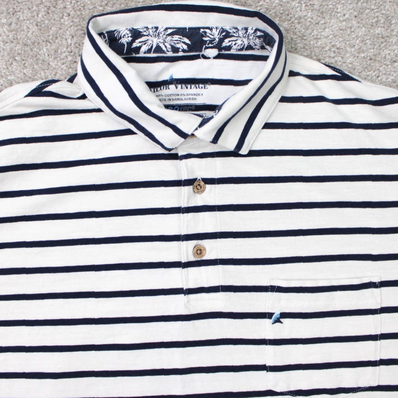 Vintage Tailor Vintage Polo Shirt Mens L White/Blue Striped 100% Cotton Button Logo Short Sleeve Polo Shirt - Casual, Workwear, Travel Size US L / EU 52-54 / 3 - 5 Thumbnail