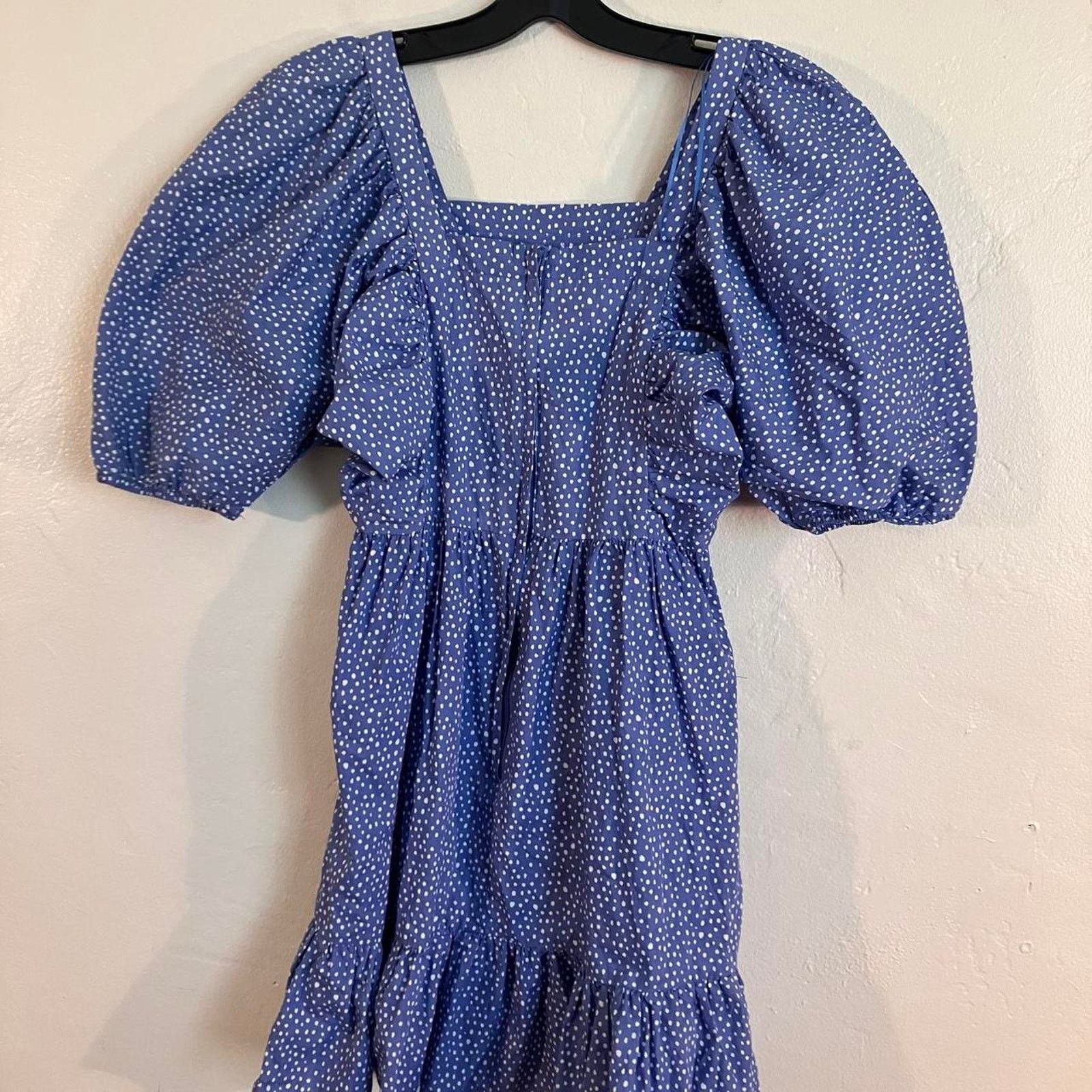 Other GB Blue puff-sleeve dress square neckline white polka dot Size S / US 4 / IT 40 - 3 Thumbnail