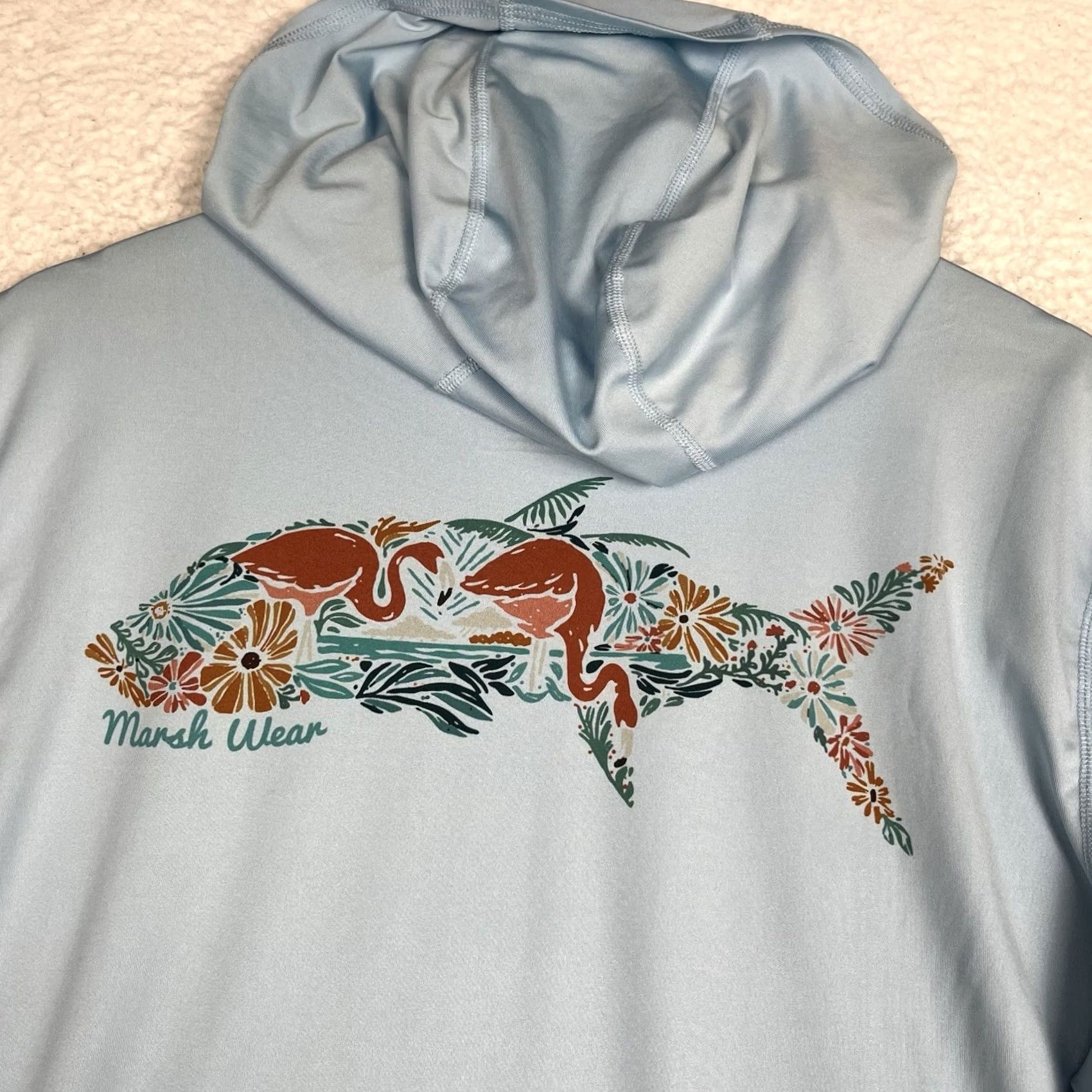 Vintage Marsh Wear Tropics Tech Hoodie Mens Large Blue Performance Fish Stretch UPF40 Size US L / EU 52-54 / 3 - 5 Thumbnail