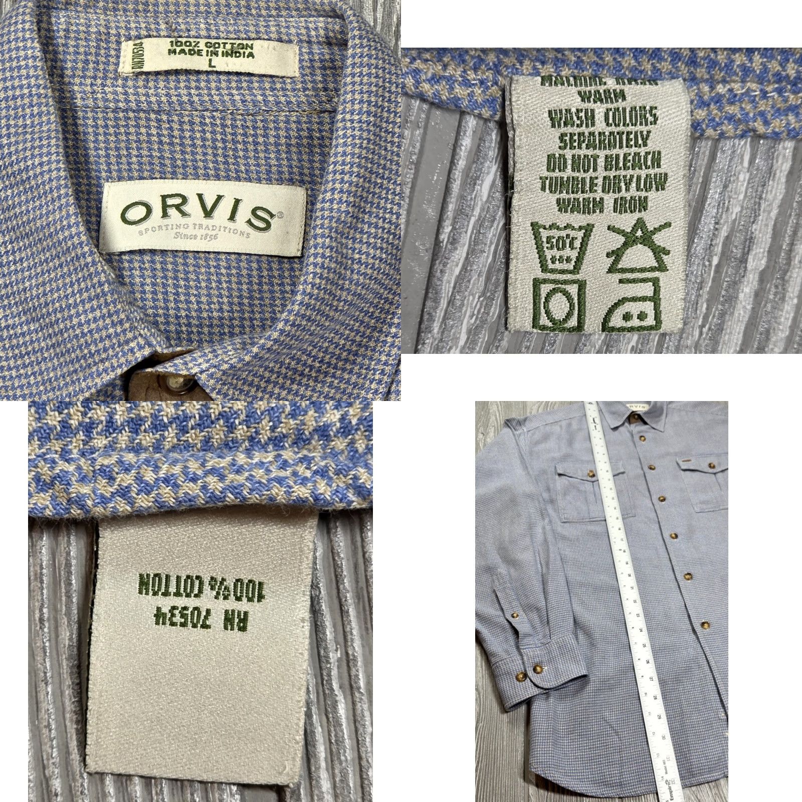 Orvis VINTAGE Orvis Button-Up Shirt Mens L Blue Beige Houndstooth Flannel Long Sleeve Plaid Button-Front Casual Workwear Size US L / EU 52-54 / 3 - 8 Thumbnail