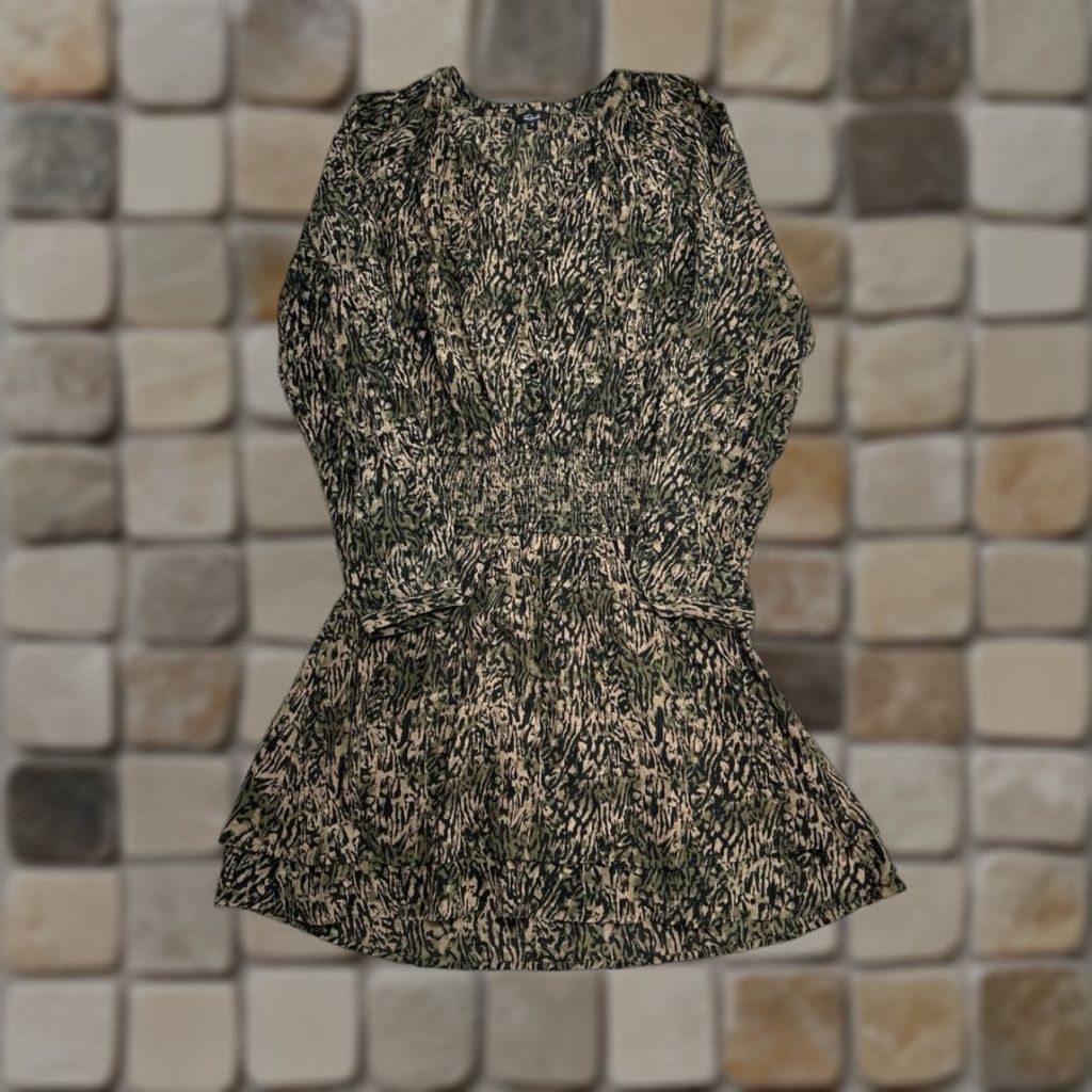 Rails Rails Mini Dress Womens Small Multi Abstract Tiger Smocked Waist Layered Cardigan? Size S / US 4 / IT 40 - 1 Thumbnail