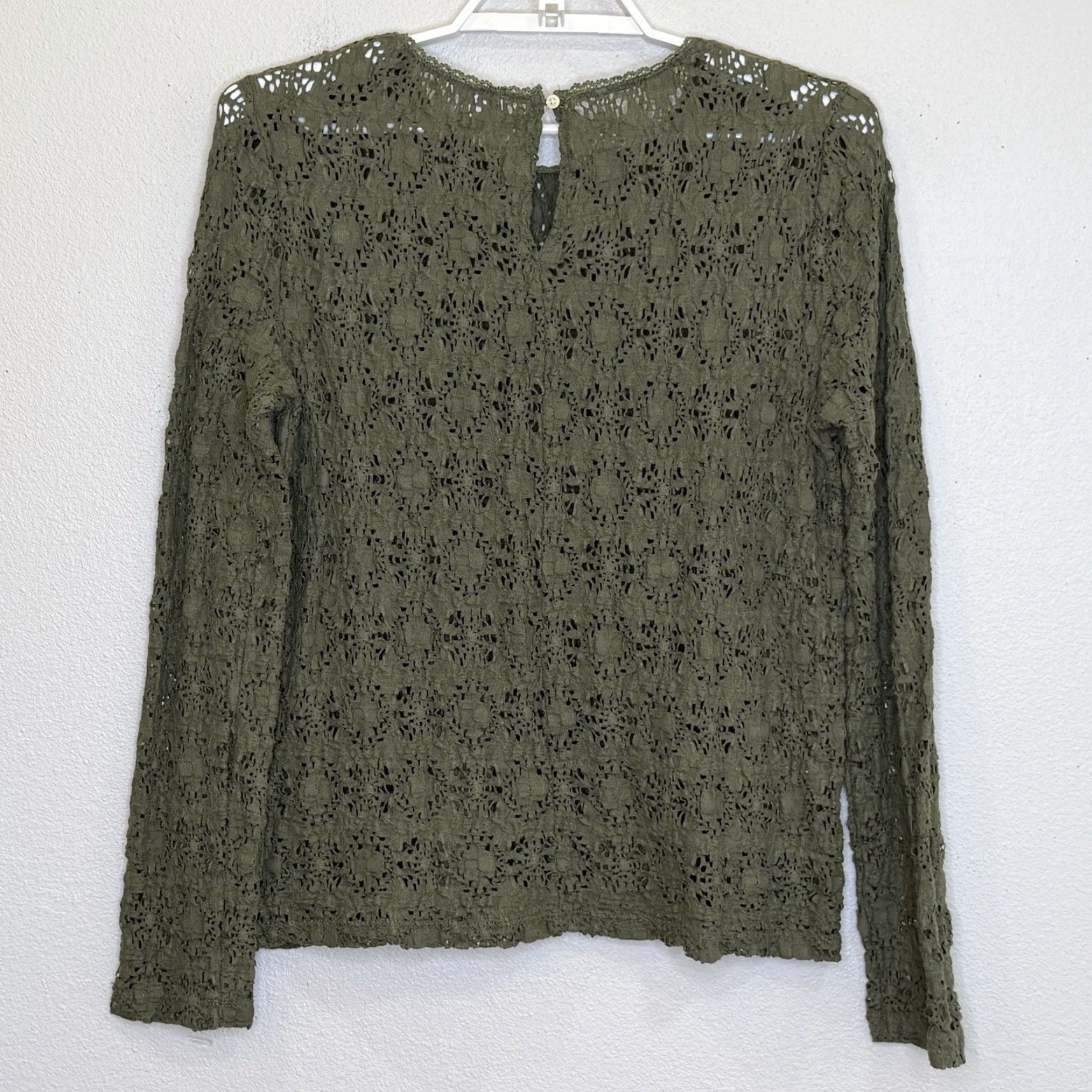 Gap VINTAGE Gap Top Womens S Army Green Pucker Lace Long Sleeve Round Neck Y2K Fairy Size S / US 4 / IT 40 - 4 Thumbnail