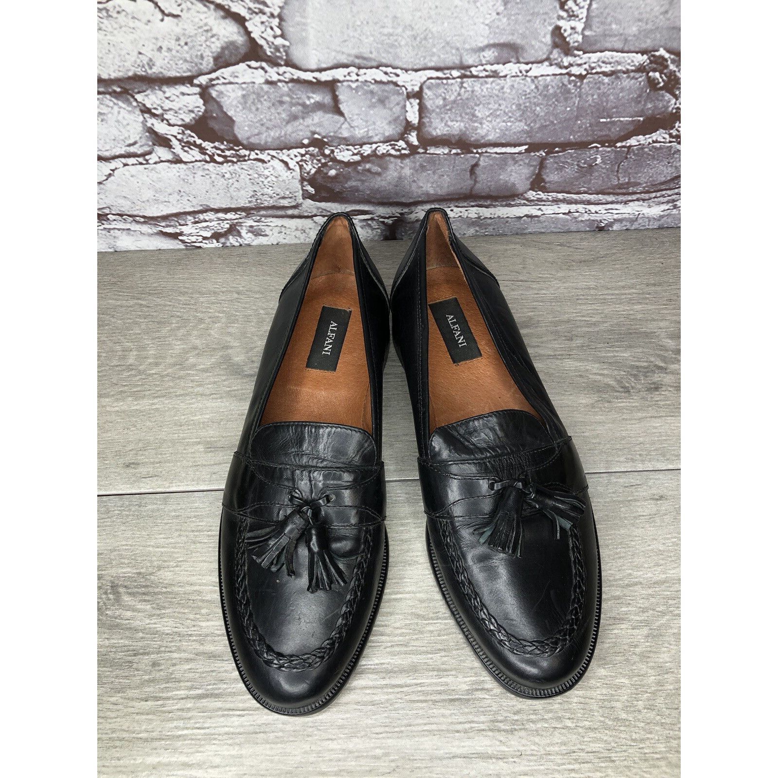 Alfani Alfani Black Leather Braided Tassel Loafers Italy Dress Shoe Size US 8 / EU 41 - 2 Thumbnail