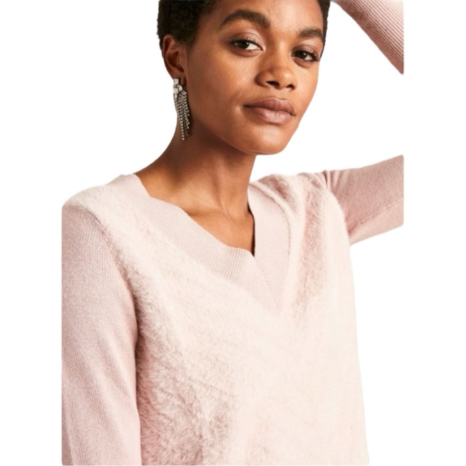 Other Stella & Dot mauve v-neck fuzzy knit sweater Size XXL / US 16-18 / IT 52-54 - 2 Thumbnail
