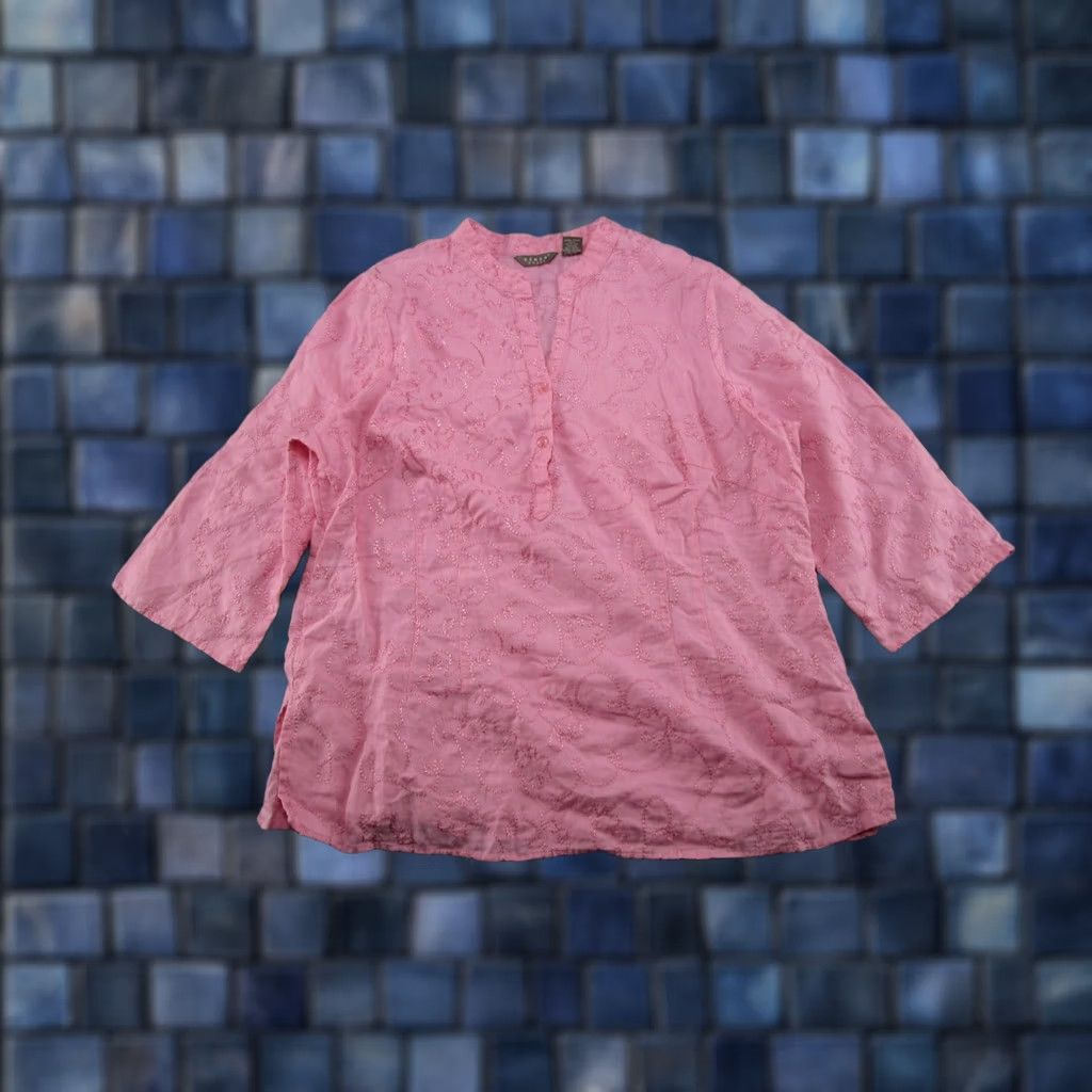 Pinko Kenar Women's Pink Embroidered 100% Linen Top Shirt 3/4 Sleeve Size 1X Vintage Size XL / US 12-14 / IT 48-50 - 1 Thumbnail