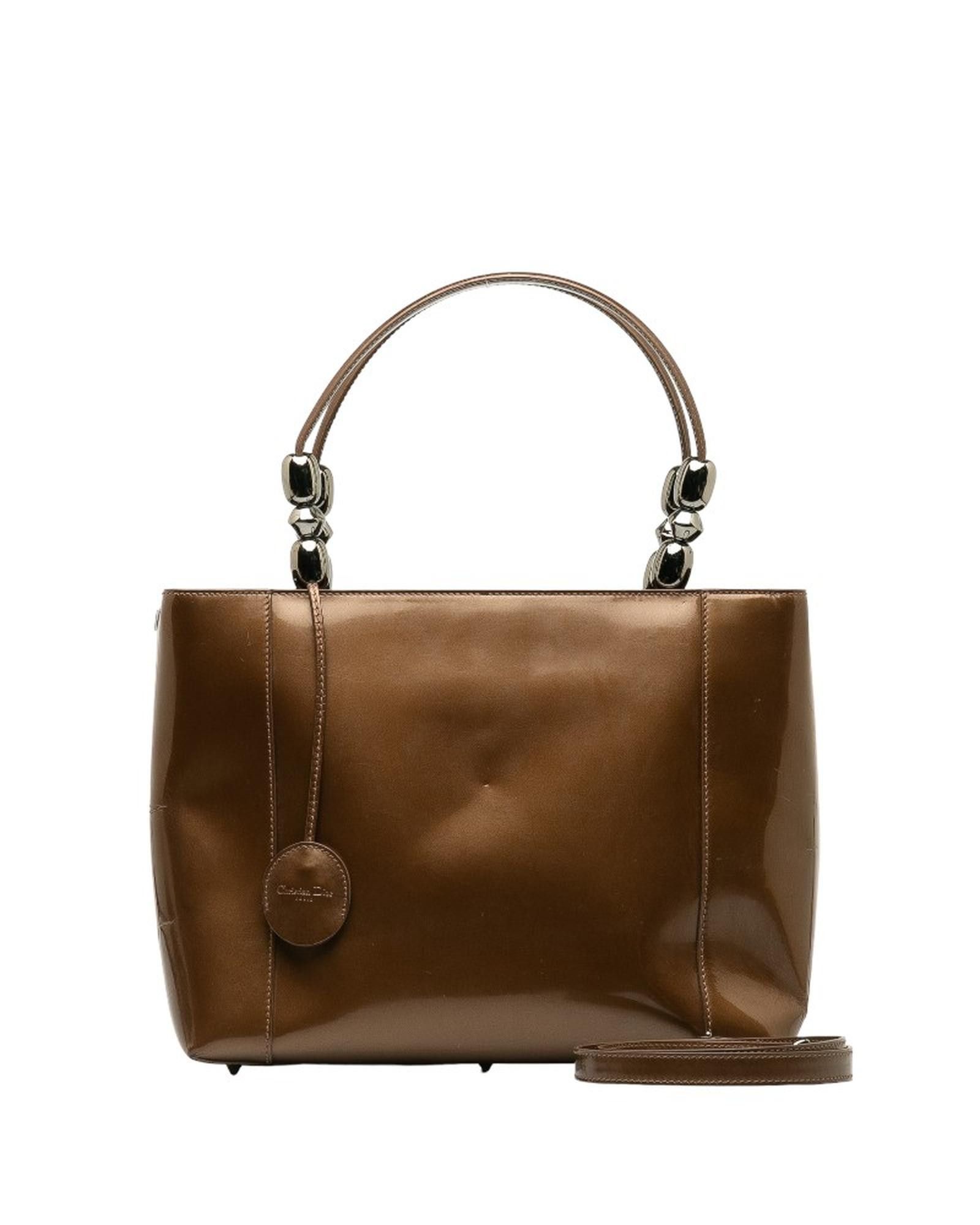 image of Dior Patent Leather Tote Bag In Brown, Women's