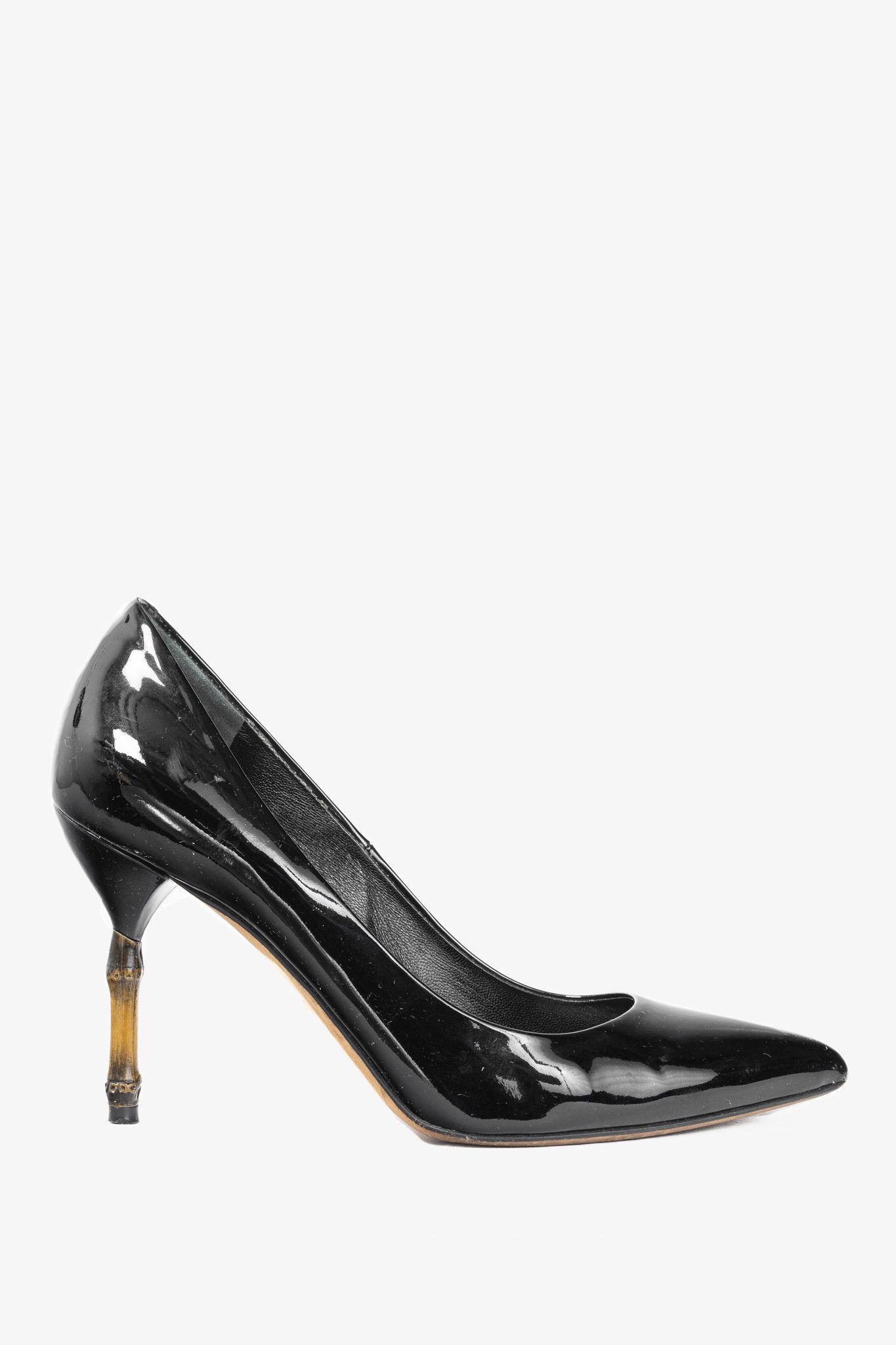 Gucci Gucci Kristen Black Patent-Leather Pointed Toe Bamboo Heels Size US 6.5 / IT 36.5 - 1 Thumbnail
