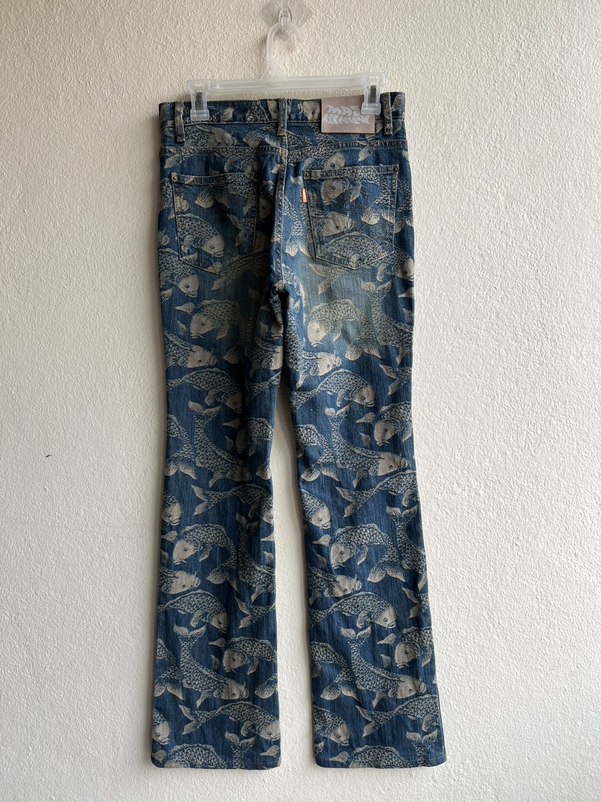 Karakuri Tamashii Mud Mash Mania Japan Embroidery Koi Fish Denim Flare Jeans Size US 29 - 23 Thumbnail