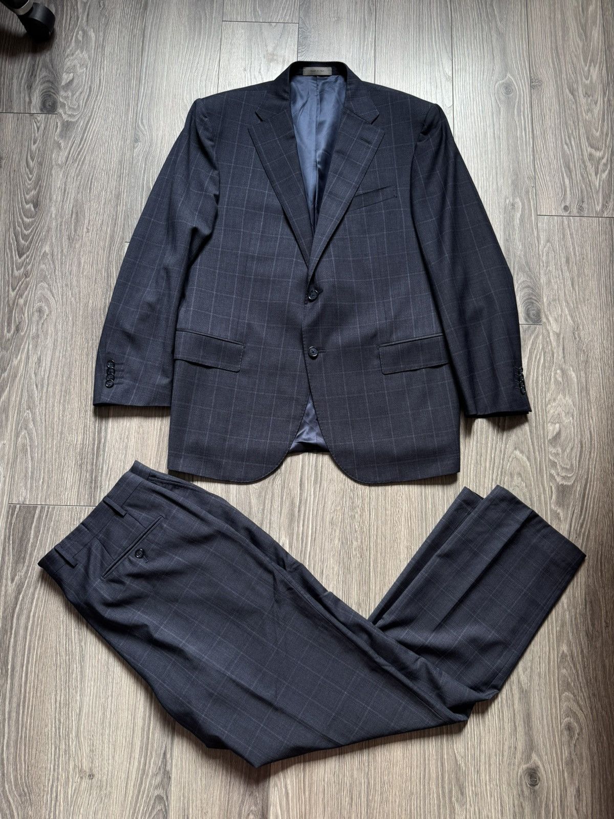 Corneliani Corneliani Dark Blue Wool Windowpane Two-Piece Suit 54R Size 54R - 1 Thumbnail