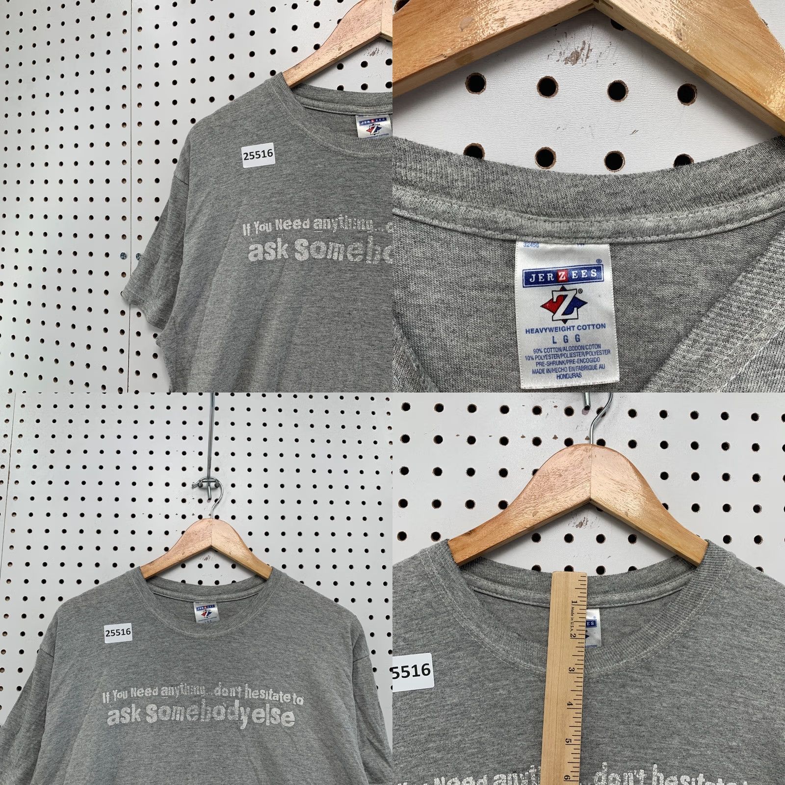 Jerzees Vintage Funny Quote Shirt Gray White ASK SOMBODY ELSE Mens Large 21.5x27.5 Size US L / EU 52-54 / 3 - 8 Thumbnail