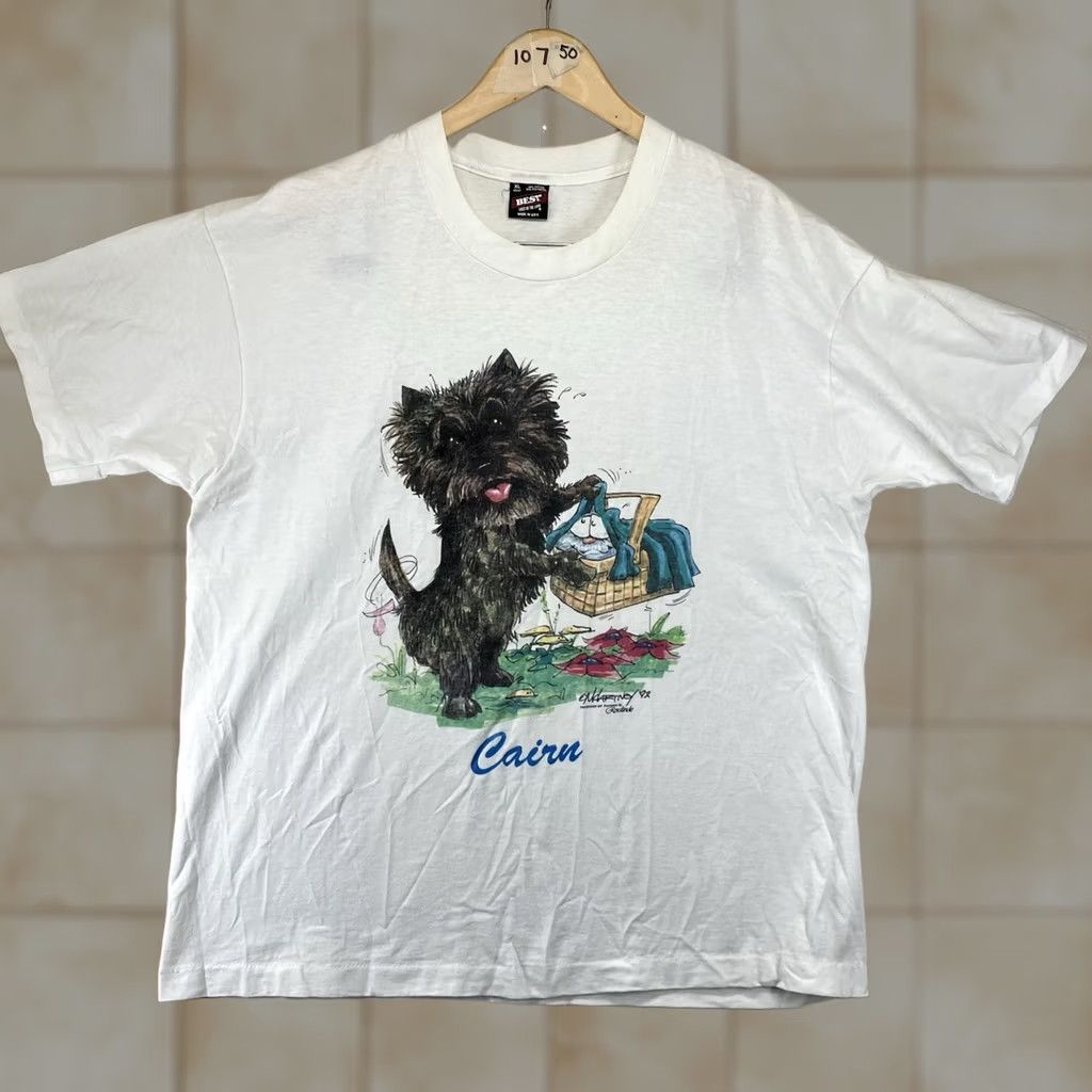Fruit Of The Loom VINTAGE Cairn Terrier T Shirt Mens XL Single Stitch Funny Basket Cat Souvenir 90s Animals USA Size US XL / EU 56 / 4 - 1 Thumbnail