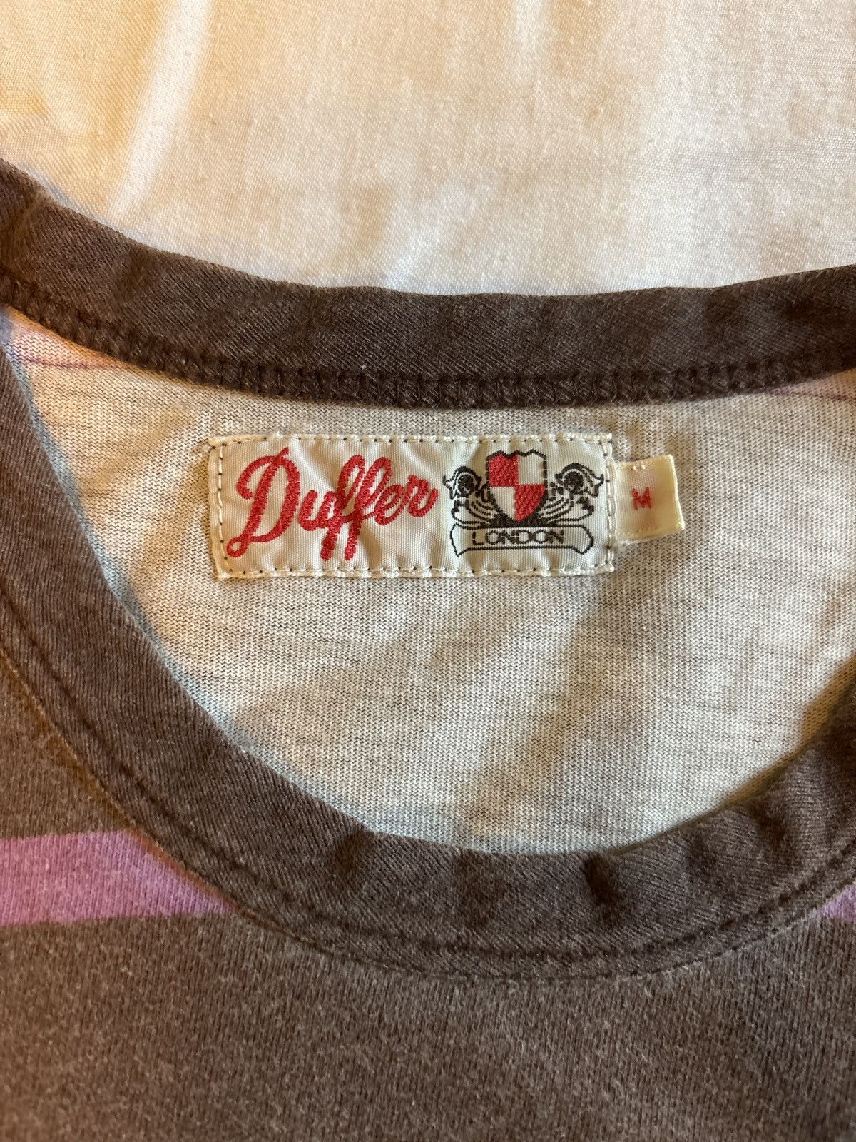 The Duffer of St.George Vintage Duffer Brown T-\•Shirt with Pink Stripes Size US M / EU 48-50 / 2 - 4 Thumbnail