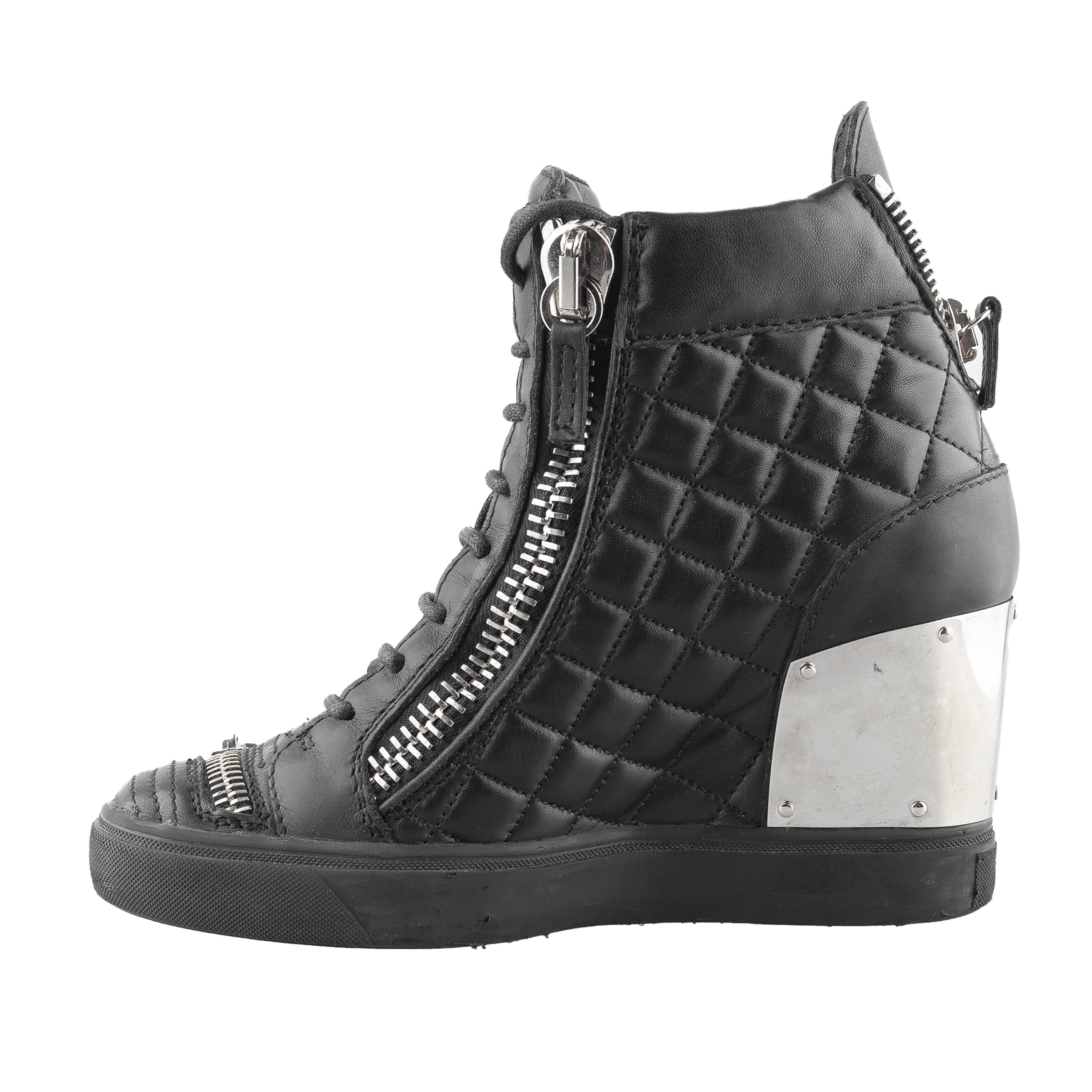 Giuseppe Zanotti Giuseppe Zanotti Black Leather Wedge Sneakers (38 EU) Size US 7 / IT 37 - 5 Thumbnail