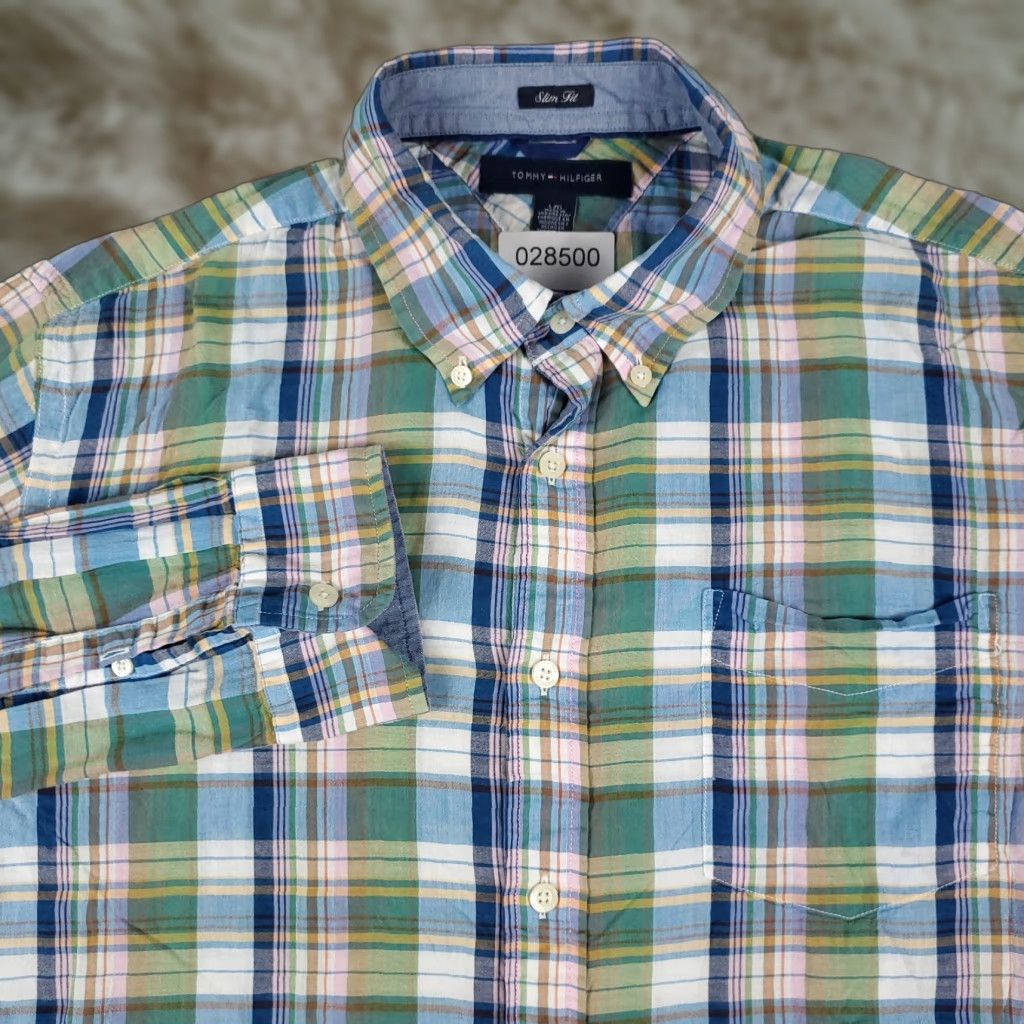 Tommy Hilfiger Tommy Hilfiger Shirt Mens Large Green Plaid Slim Fit Button-Up Long Sleeve 90s Classic American Preppy Mens L Green Plaid Shirt Size US L / EU 52-54 / 3 - 1 Thumbnail
