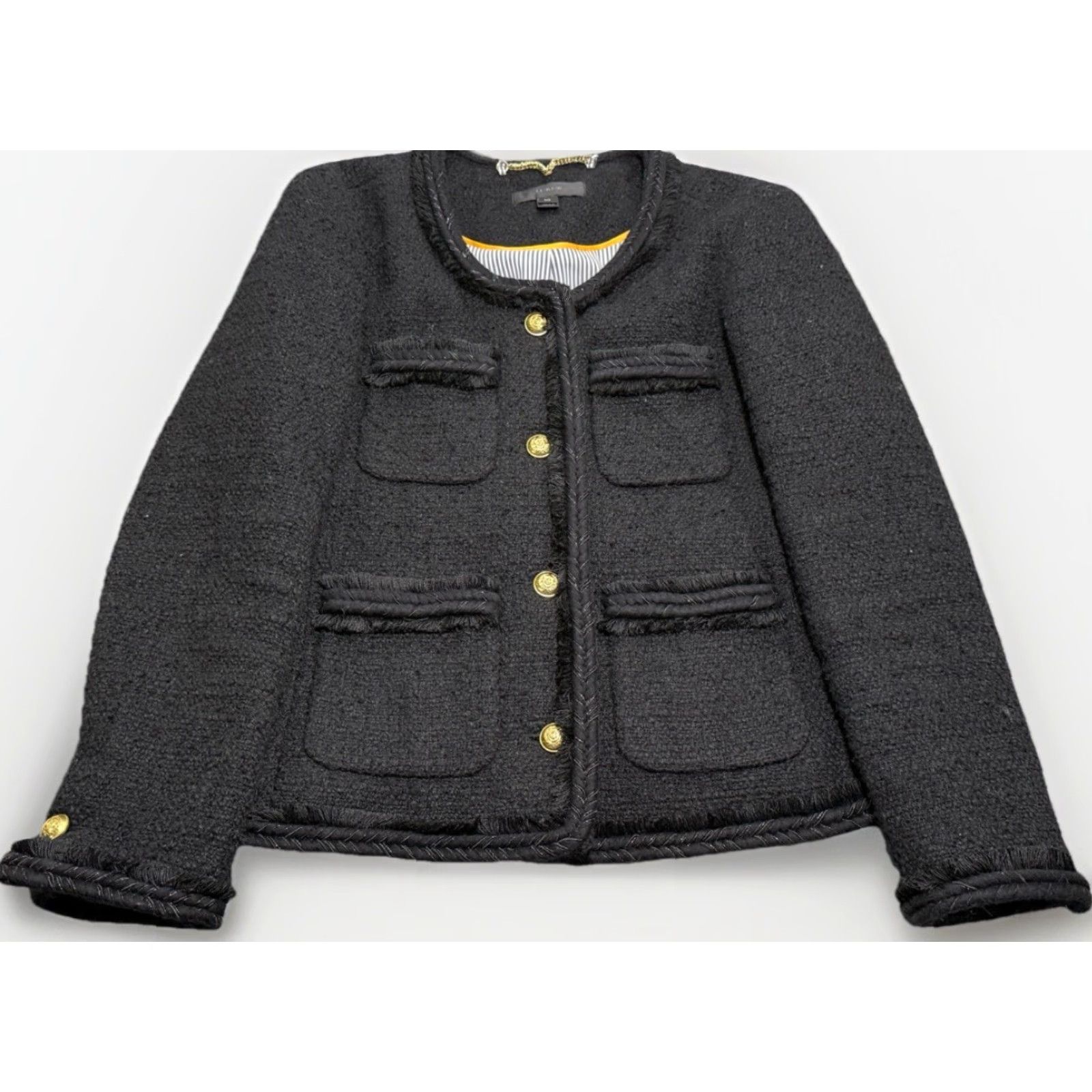 J.Crew J.CREW Jacket Wool Tweed Black Gold Buttons Cropped 00 Women Front Pockets interior Pocket EUC F9995 Size XXS / US 00 / IT 34 - 4 Thumbnail