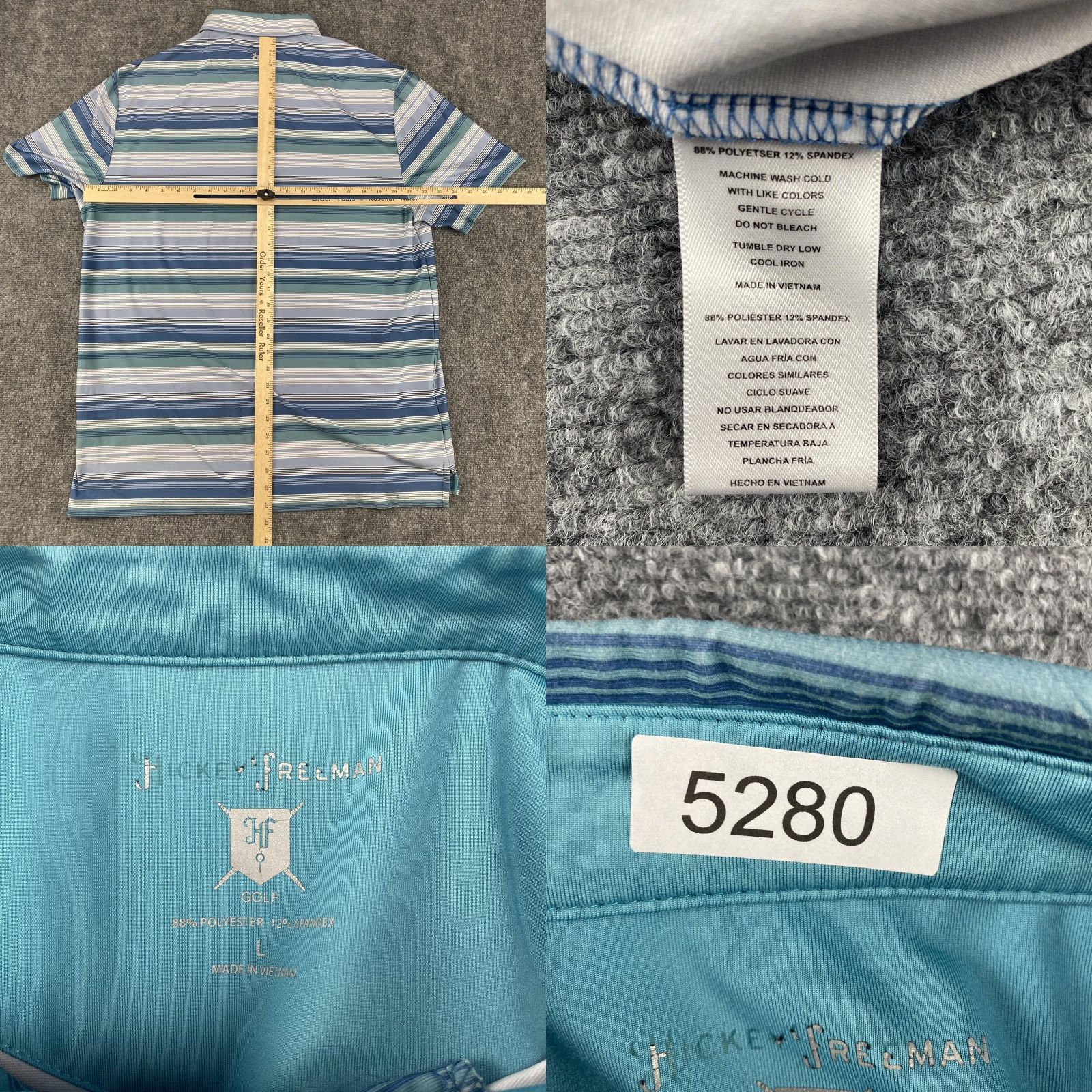 Vintage Hickey Freeman Polo Shirt Mens L Blue Green Striped Golf Performance HF Logo Shirt Size US L / EU 52-54 / 3 - 9 Thumbnail