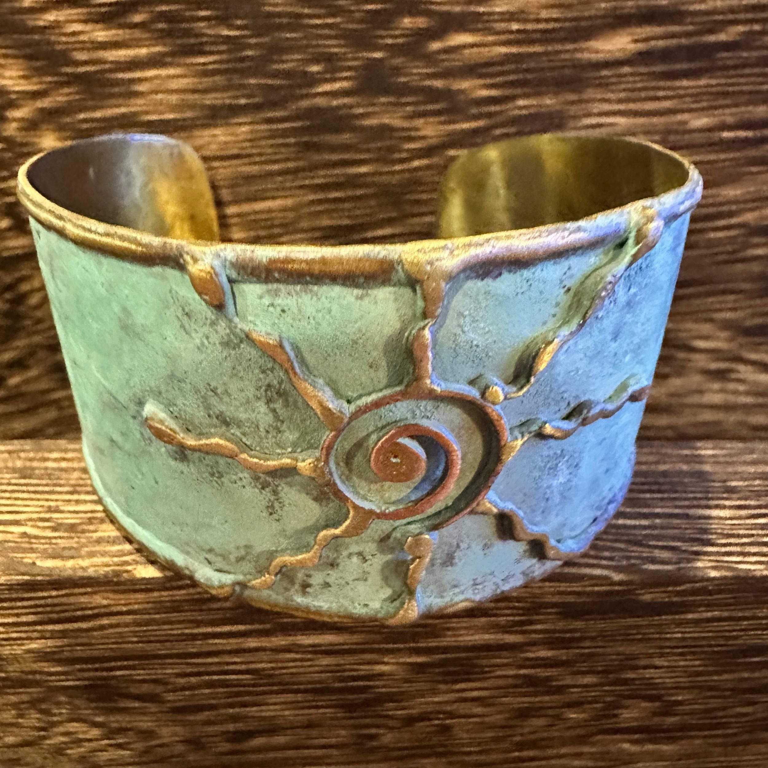Other Artisan Aqua Patina Brass Cuff Bracelet, 2in Wide, Adjustabl Size ONE SIZE - 3 Thumbnail