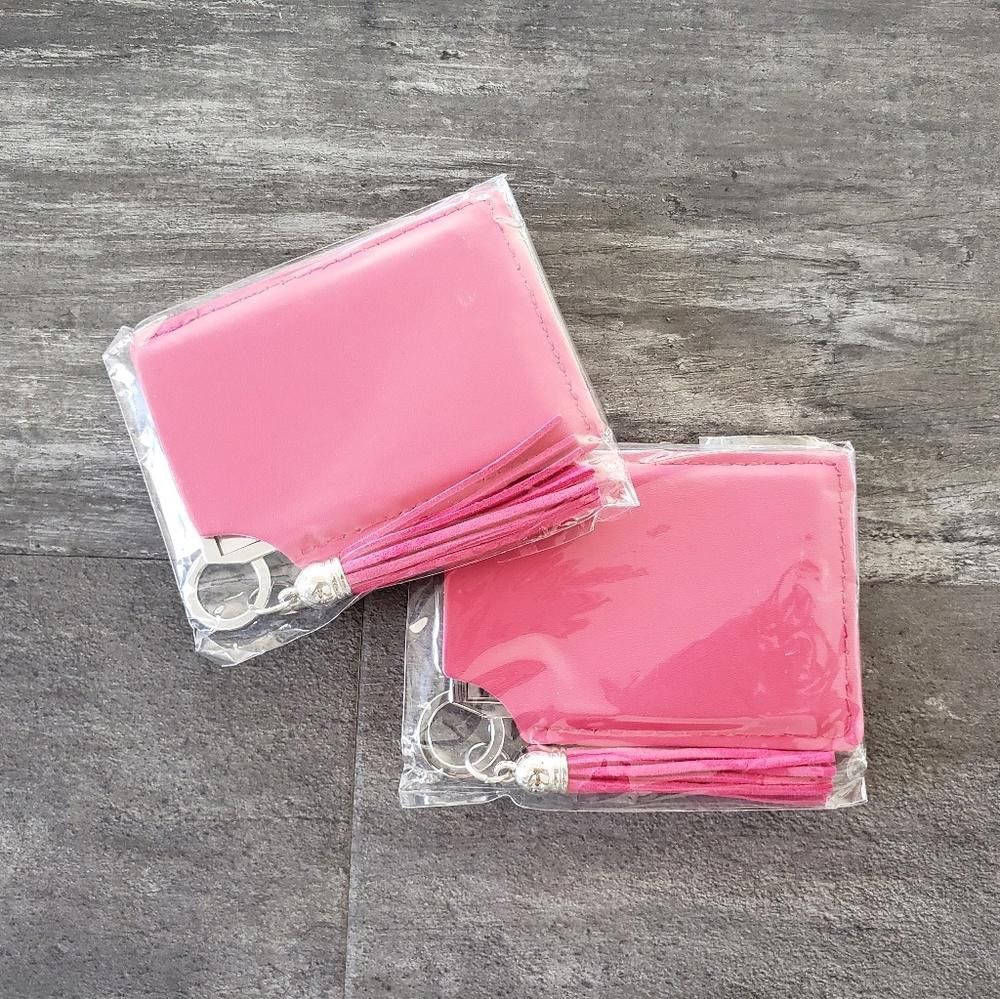 Designer Pink Leather Travel Mirror Glamour Accessory Size ONE SIZE - 3 Thumbnail