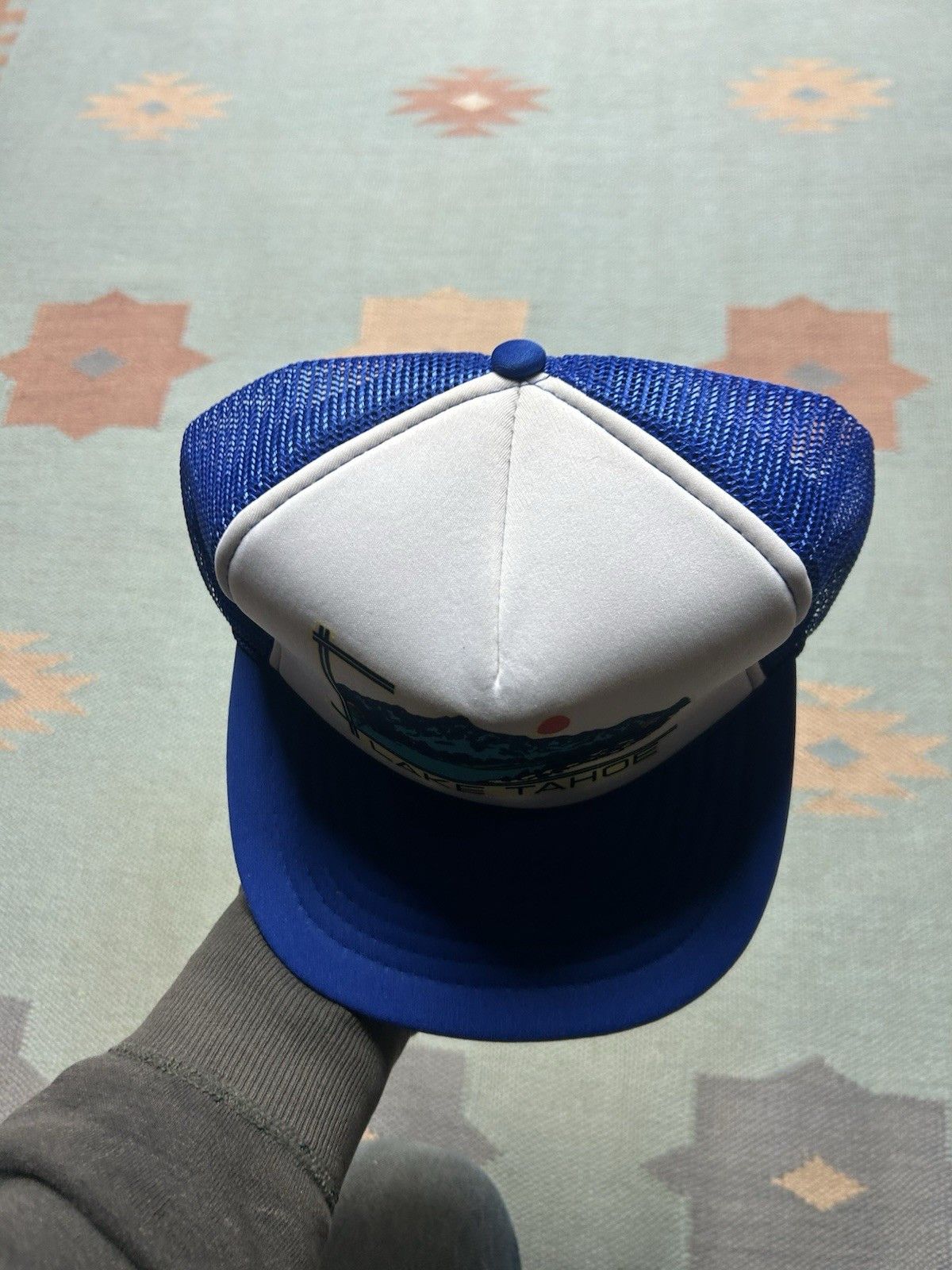 Vintage Vtg trucker hat Lake Tahoe California Sun mountains NOS blue Size ONE SIZE - 3 Thumbnail