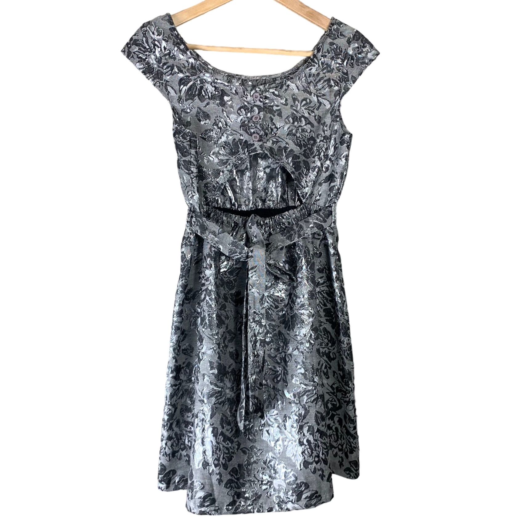 Ya Los Angeles Dress Adult S Gray Sleeveless Open Back Floral Knit Knee Length Belt Womens