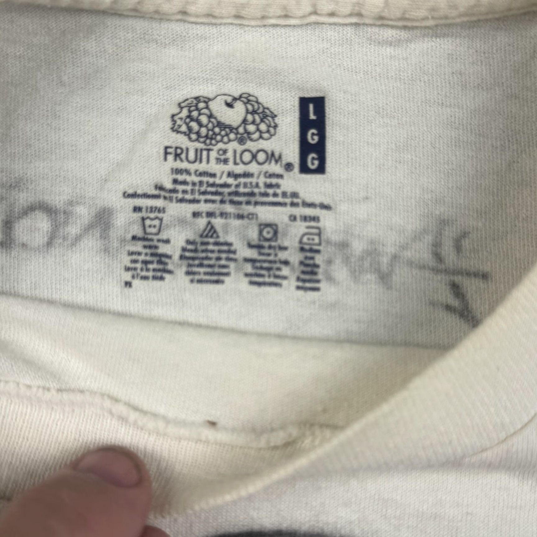Fruit Of The Loom Fruit of the Loom Shirt Mens Large Ivory Graphic Tee Americancer Back Graffiti 90s Style Crew Neck Short Sleeve Size US L / EU 52-54 / 3 - 6 Thumbnail