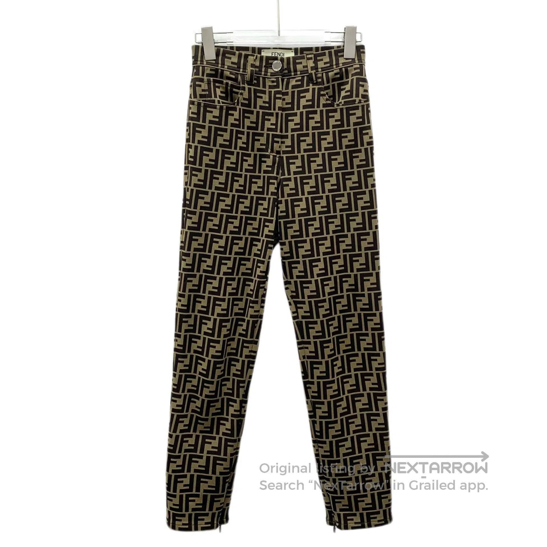 Fendi FENDI Dark Brown Double F Printed Cotton Casual Trousers| Size US 40 / EU 56 - 1 Thumbnail