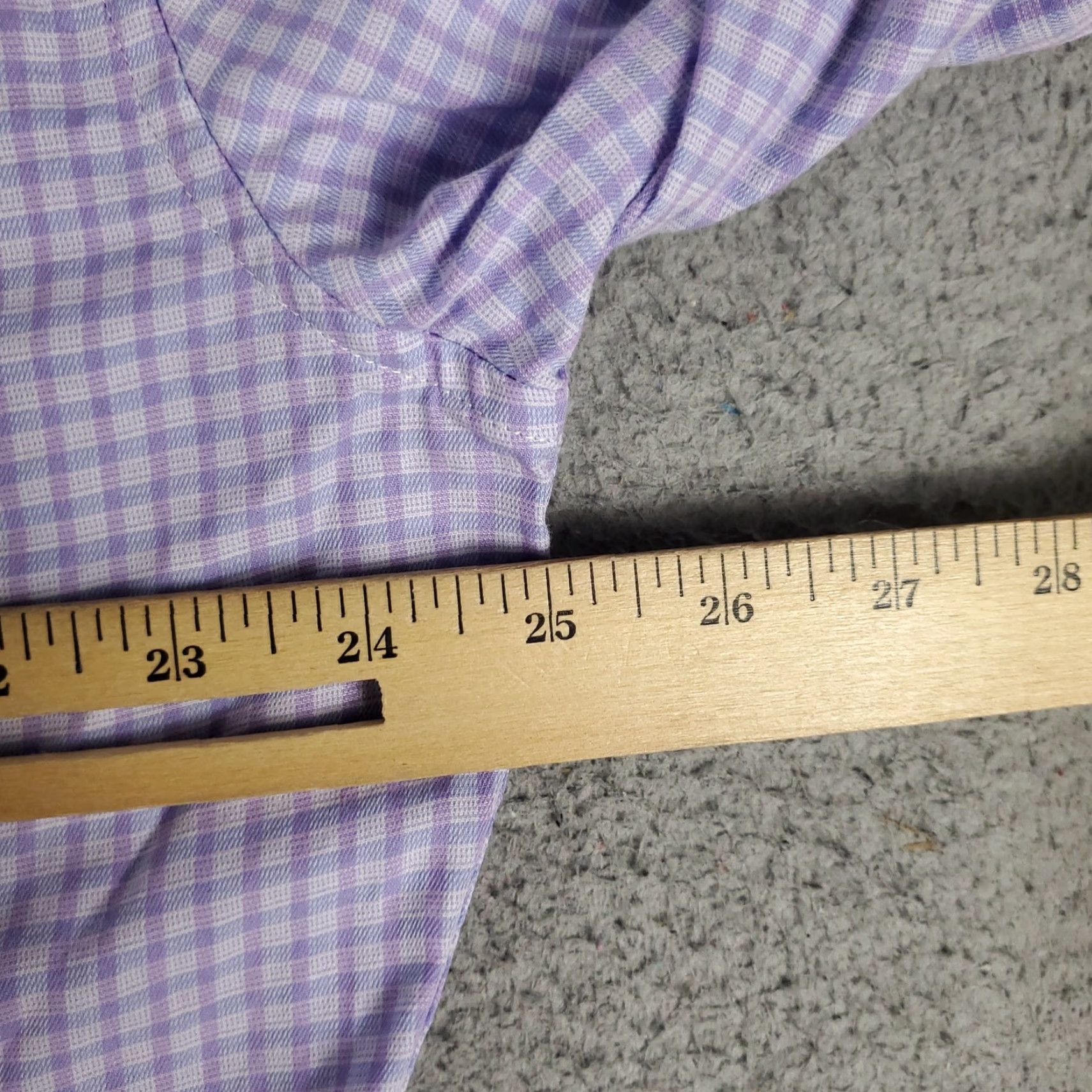 Vintage VINTAGE? No. Duchamp London Shirt Mens XL Purple Check Tailored Fit Dress Long Sleeve 17.5 Slim Button Front Collared Cuff Mens XL Purple Check Shirt Size 46R - 5 Thumbnail
